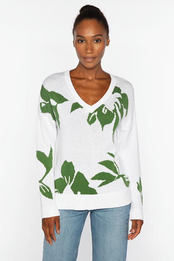 INTARSIA EASY VEE-STRAW/WHITE-XS-Kinross Cashmere-Levy's Clothier