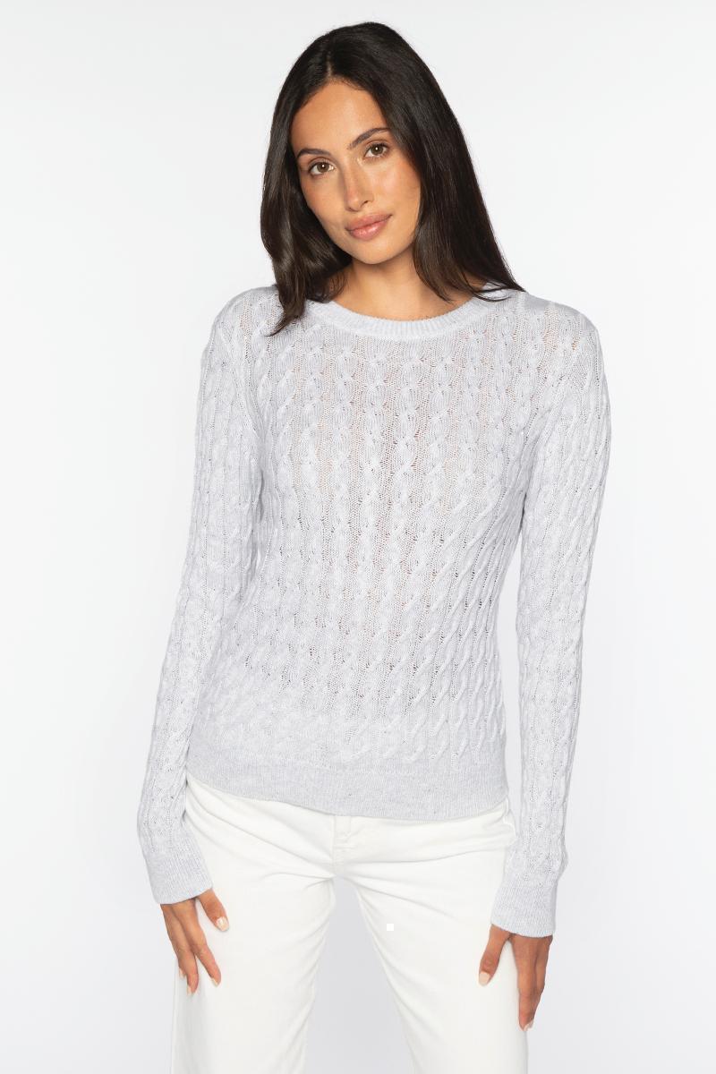 FEATHERWEIGHT SEQUIN CABLE CREW-DOVE-XS-Kinross Cashmere-Levy's Clothier
