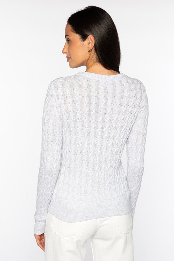 FEATHERWEIGHT SEQUIN CABLE CREW-DOVE-XS-Kinross Cashmere-Levy's Clothier
