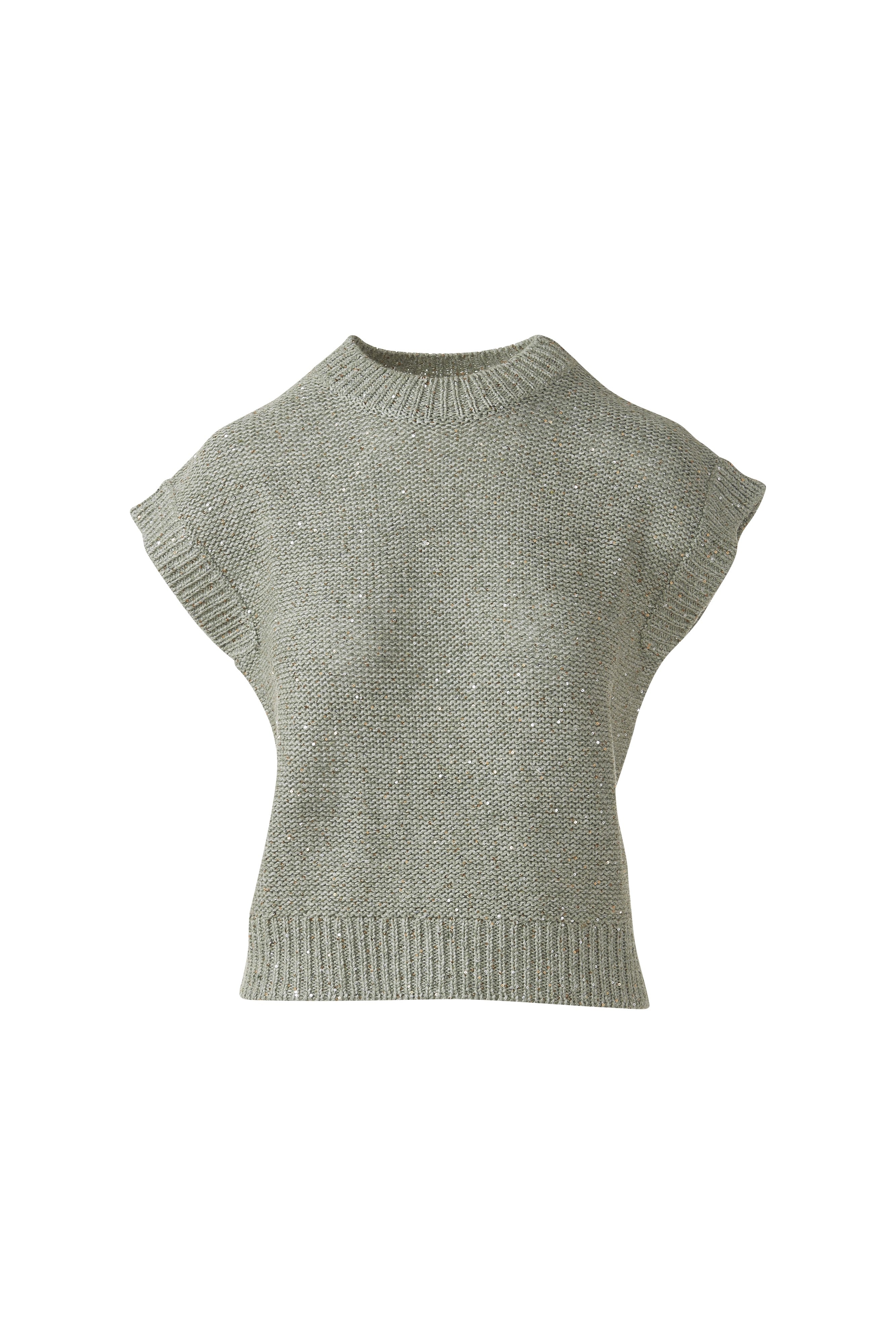 SEQUIN CAP SLEEVE CREW-FERN-XS-Kinross Cashmere-Levy's Clothier