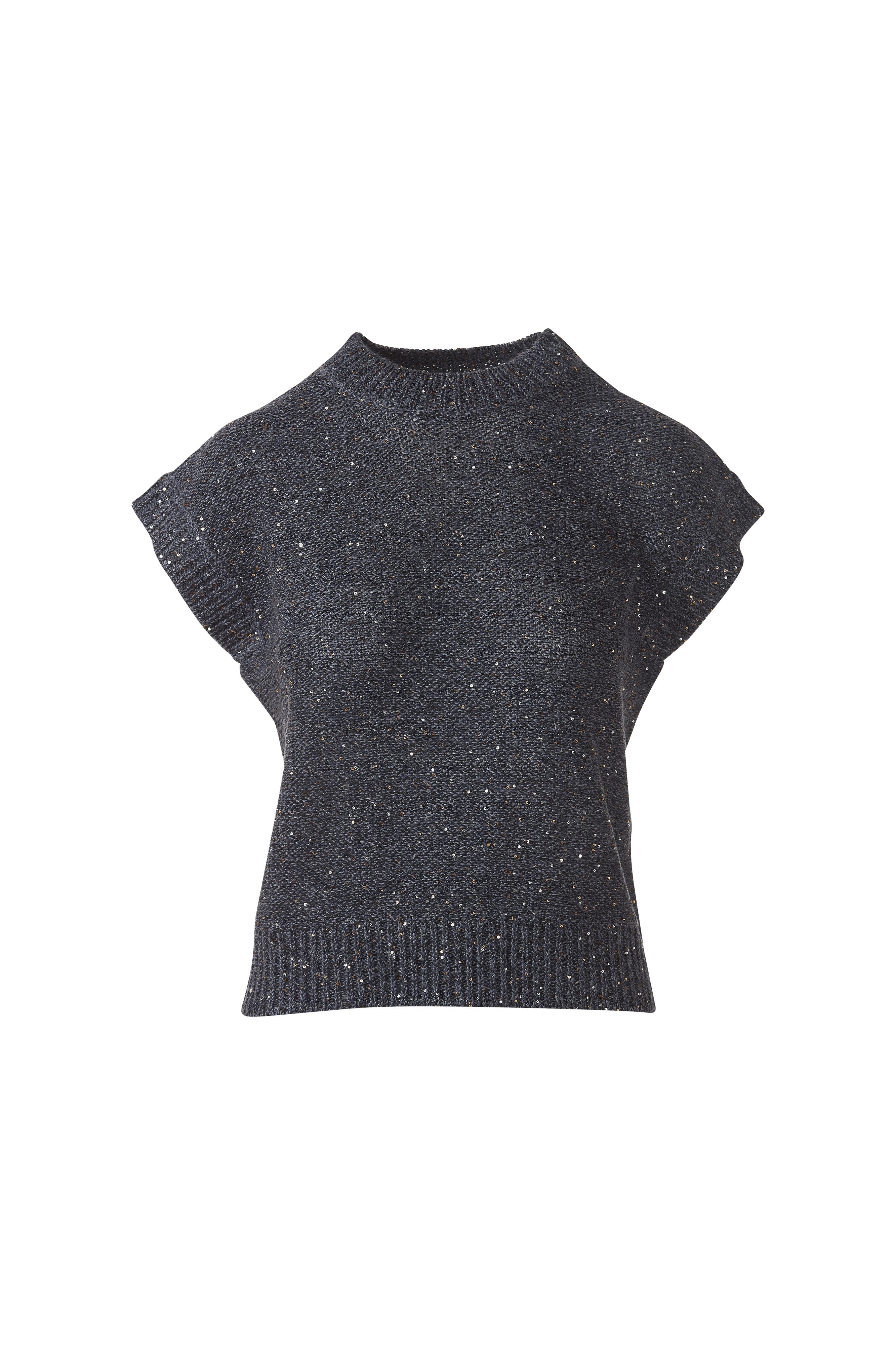 SEQUIN CAP SLEEVE CREW-INDIGO-XS-Kinross Cashmere-Levy's Clothier