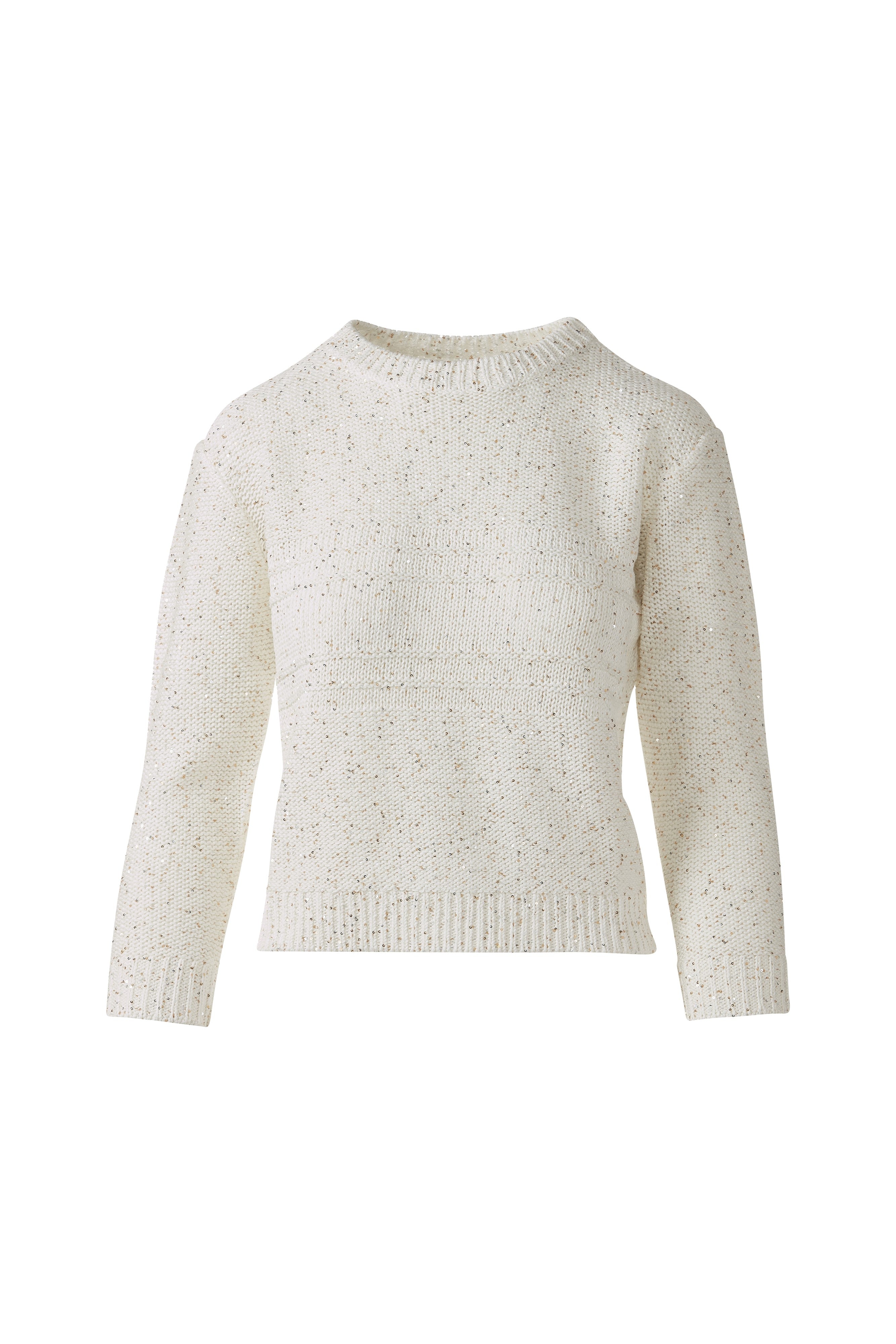 THREE QUARTER SLEEVE TEXTURED SEQUIN CREW-CHALK-XS-Kinross Cashmere-Levy's Clothier