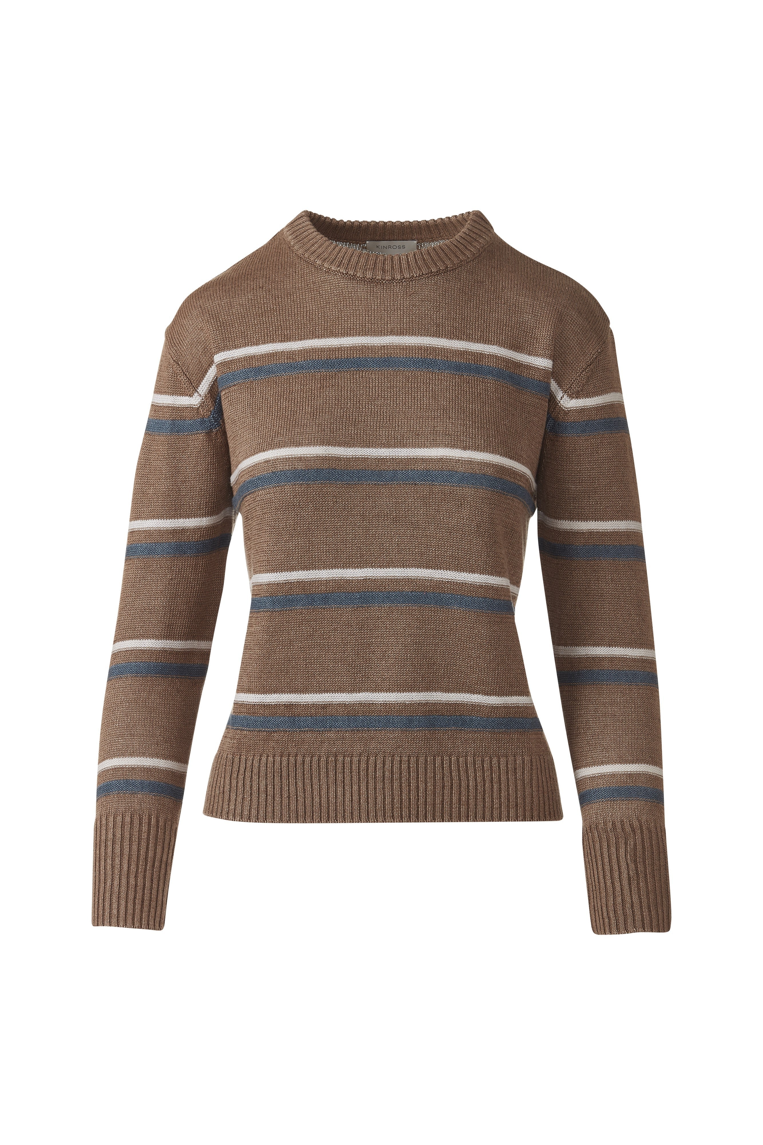 TEXTURED STRIPE CREW-SADDLE_MULTI-XS-Kinross Cashmere-Levy's Clothier