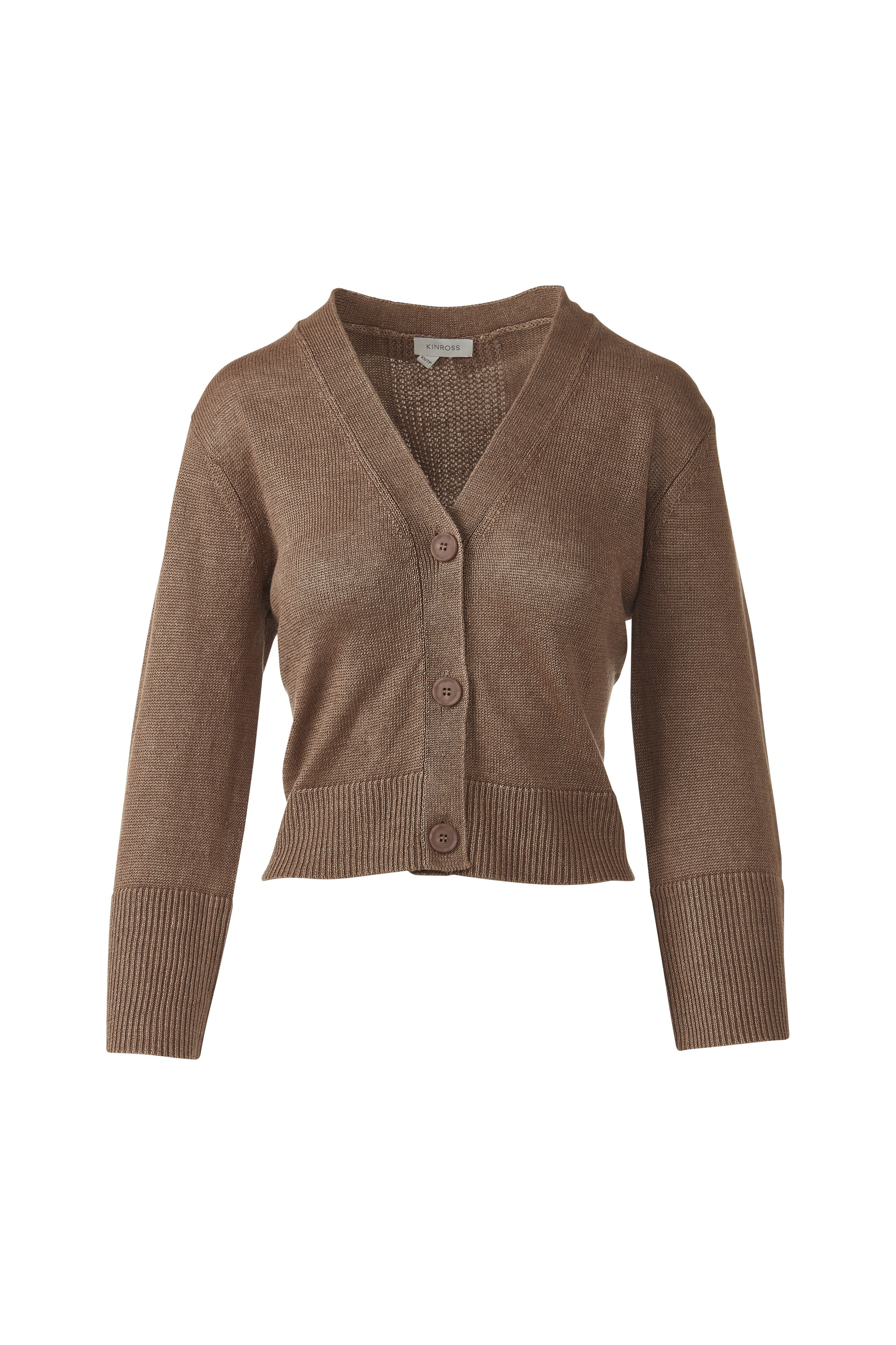 VEE BUTTON CARDIGAN-SADDLE-XS-Kinross Cashmere-Levy's Clothier
