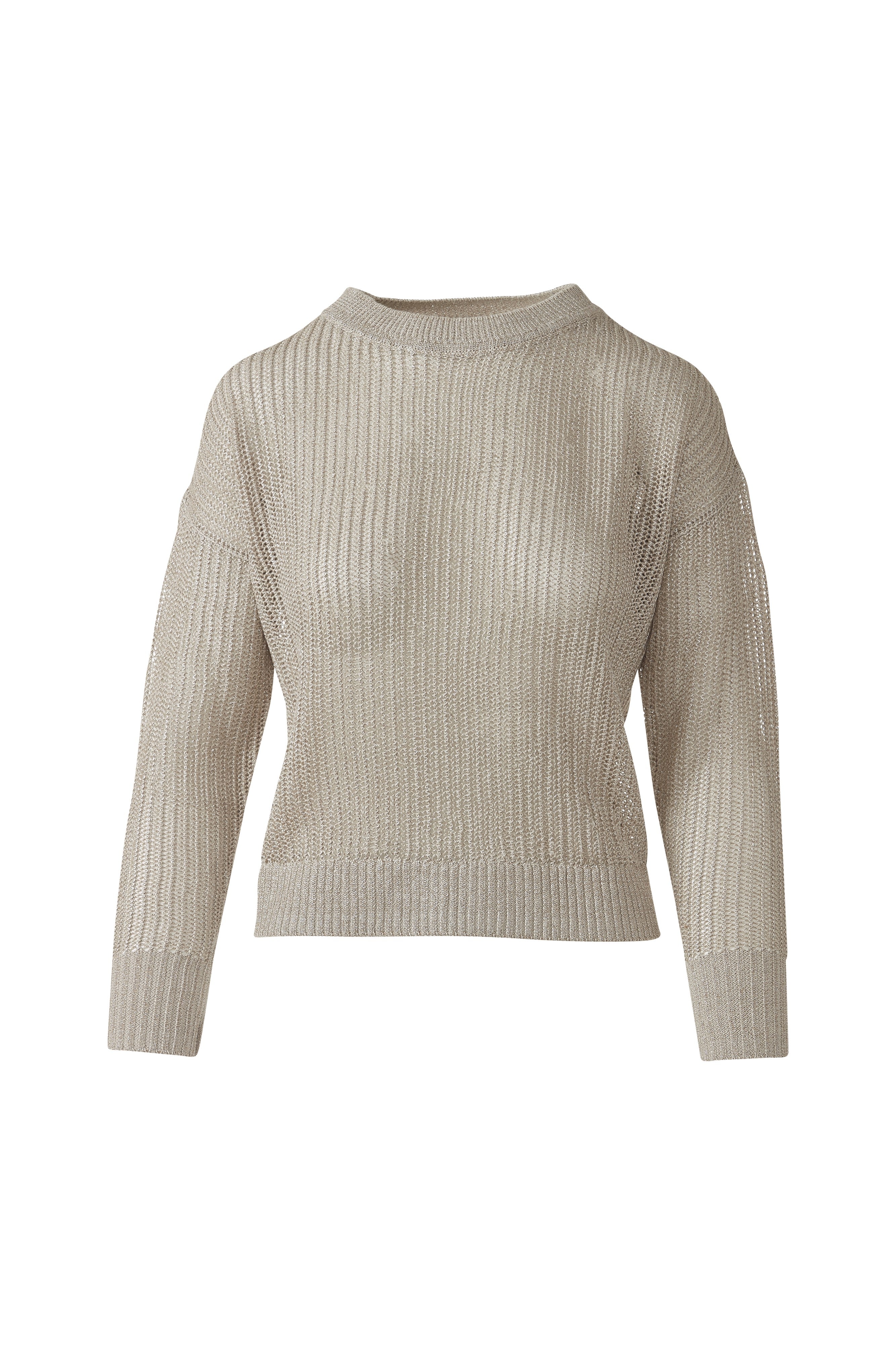 OPEN TEXTURE LUREX CREW-PEBBLE-XS-Kinross Cashmere-Levy's Clothier