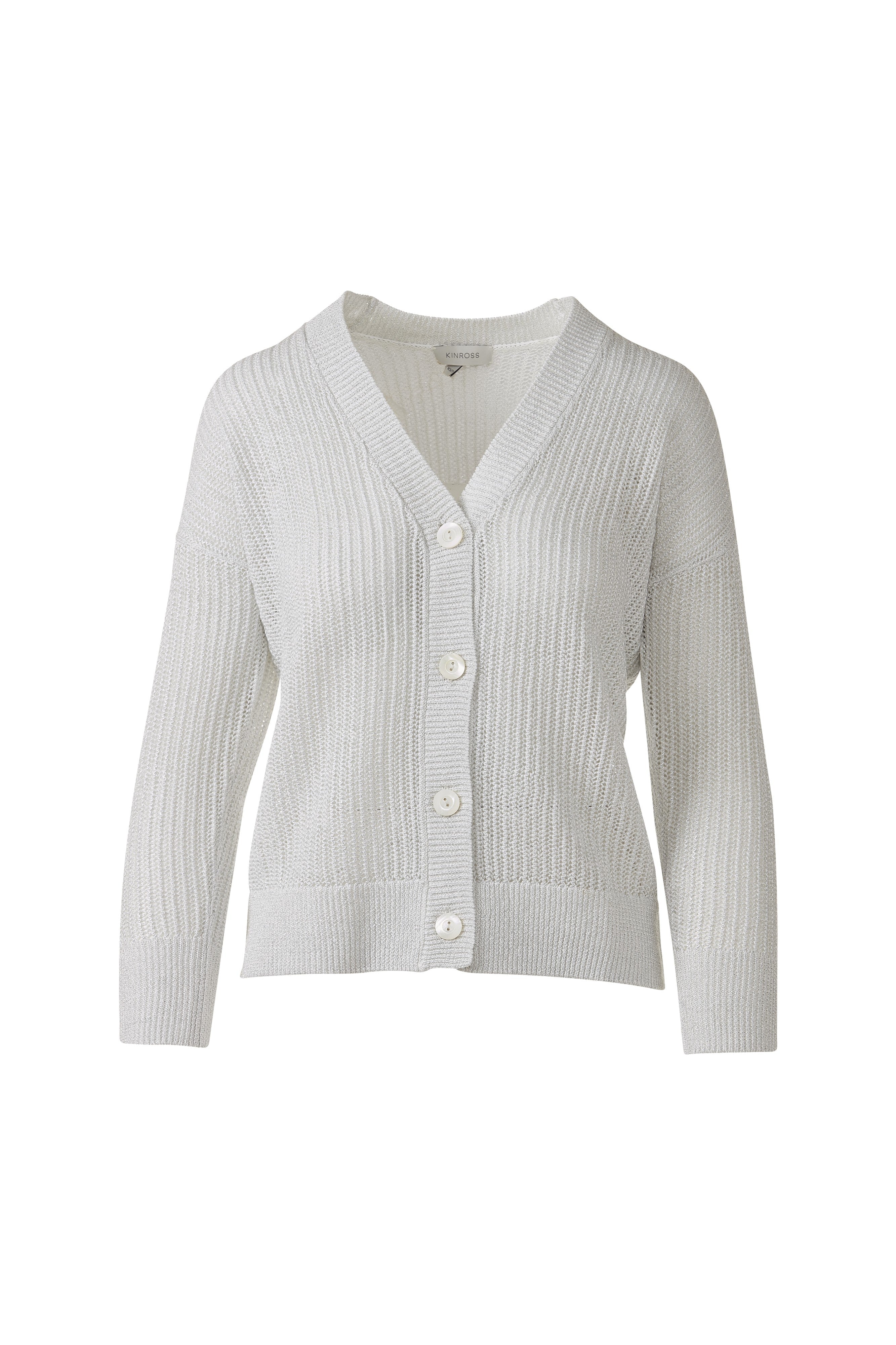 OPEN TEXTURE LUREX CARDIGAN-WHITE-XS-Kinross Cashmere-Levy's Clothier