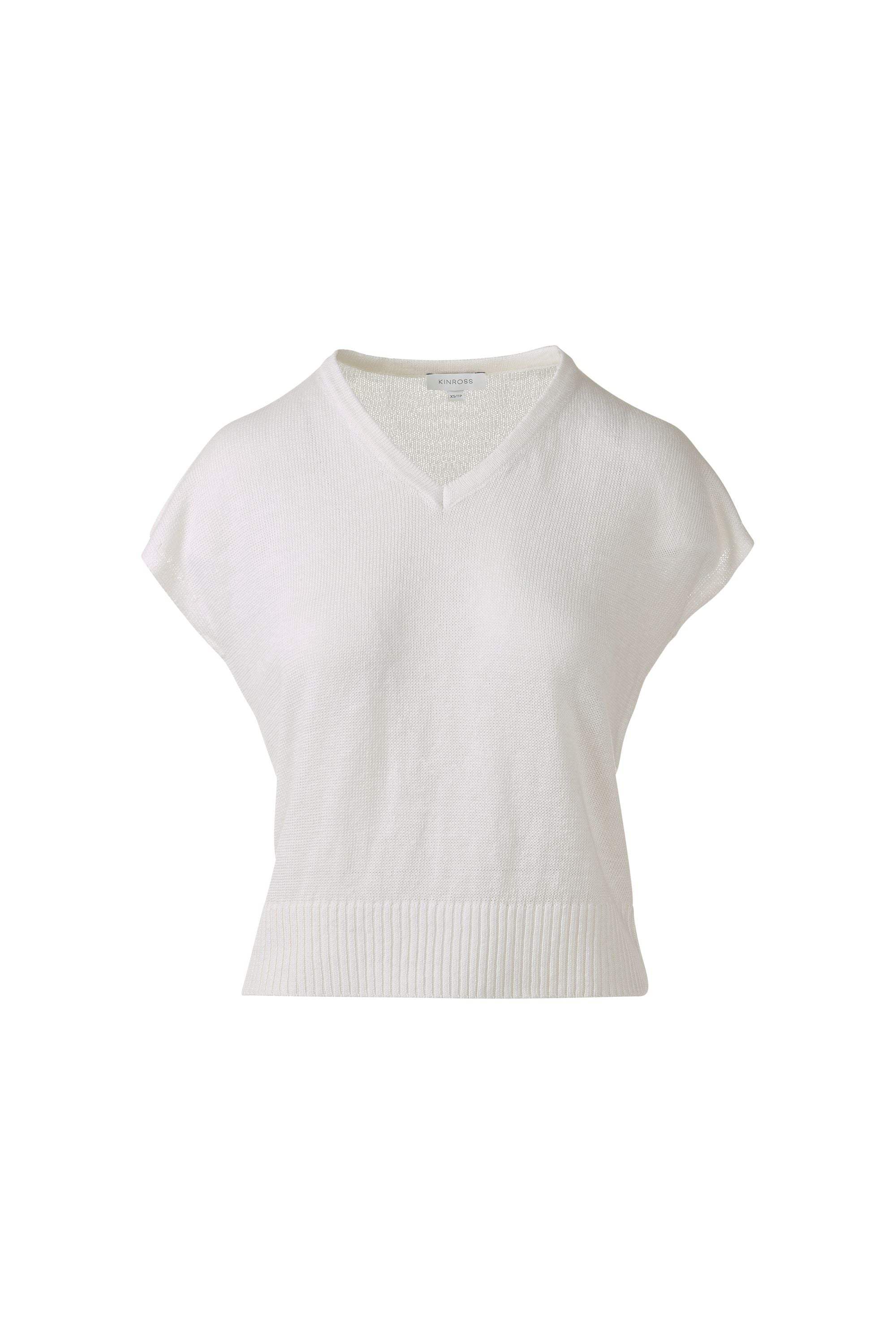 CAP SLEEVE VEE-WHITE-XS-Kinross Cashmere-Levy's Clothier