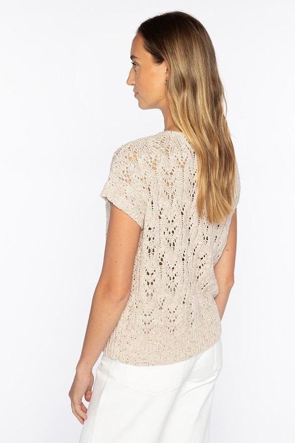 SEQUIN CAP SLEEVE OPENWORK VEE-CHALK-XS-Kinross Cashmere-Levy's Clothier