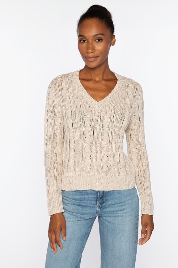 SEQUIN CABLE VEE-FERN-XS-Kinross Cashmere-Levy's Clothier