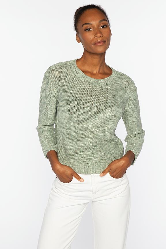 THREE QUARTER SLEEVE TEXTURED SEQUIN CREW-CHALK-XS-Kinross Cashmere-Levy's Clothier