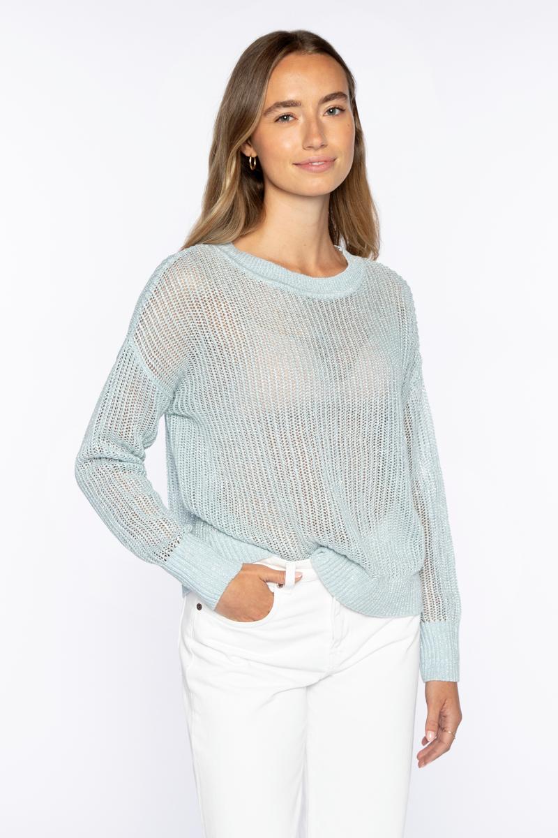 OPEN TEXTURE LUREX CREW-CRYSTAL-XS-Kinross Cashmere-Levy's Clothier