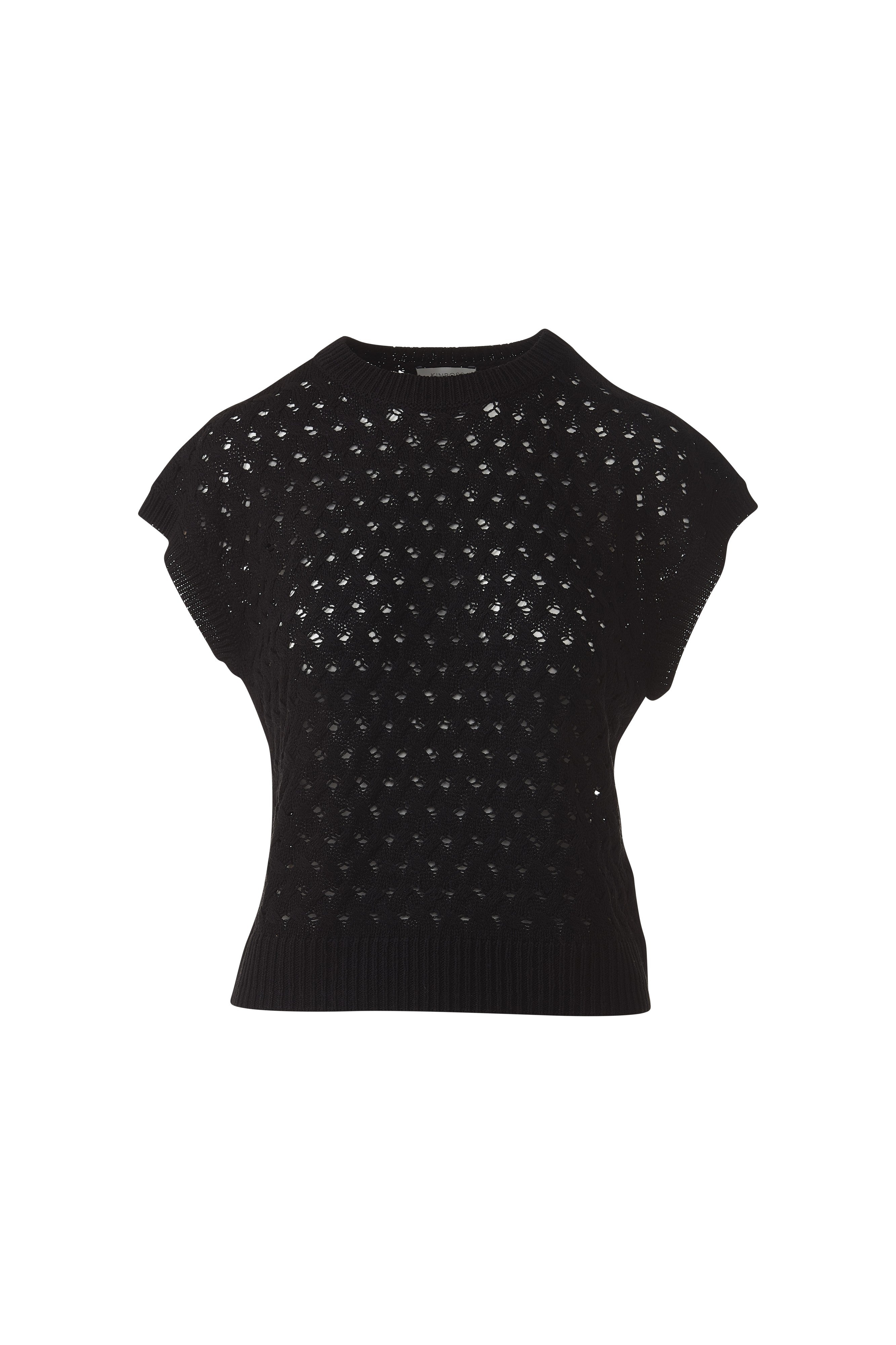 BRAIDED CABLE SLEEVELESS CREW-BLACK-XS-Kinross Cashmere-Levy's Clothier