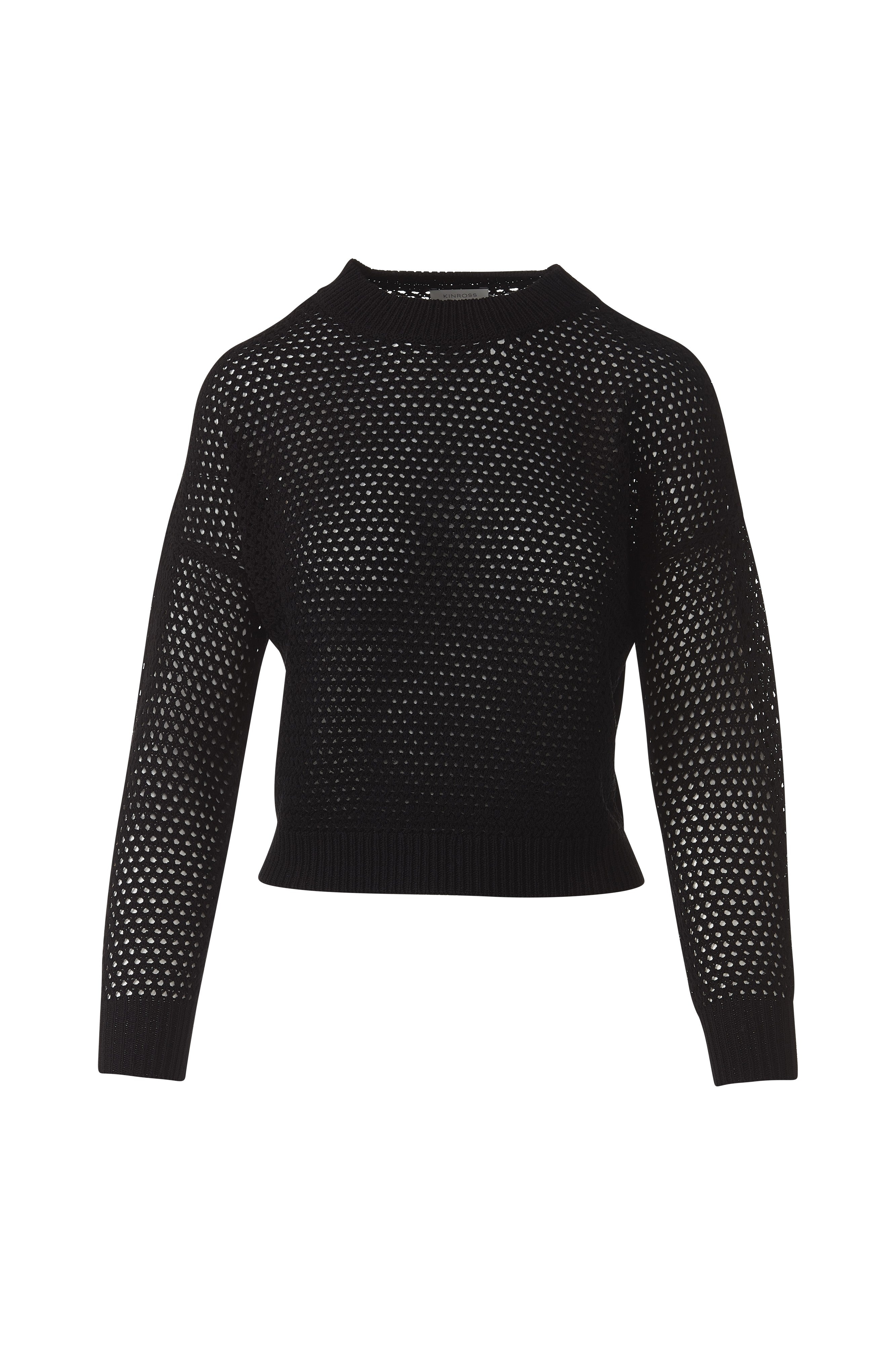 BASKETWEAVE CREW-BLACK-XS-Kinross Cashmere-Levy's Clothier