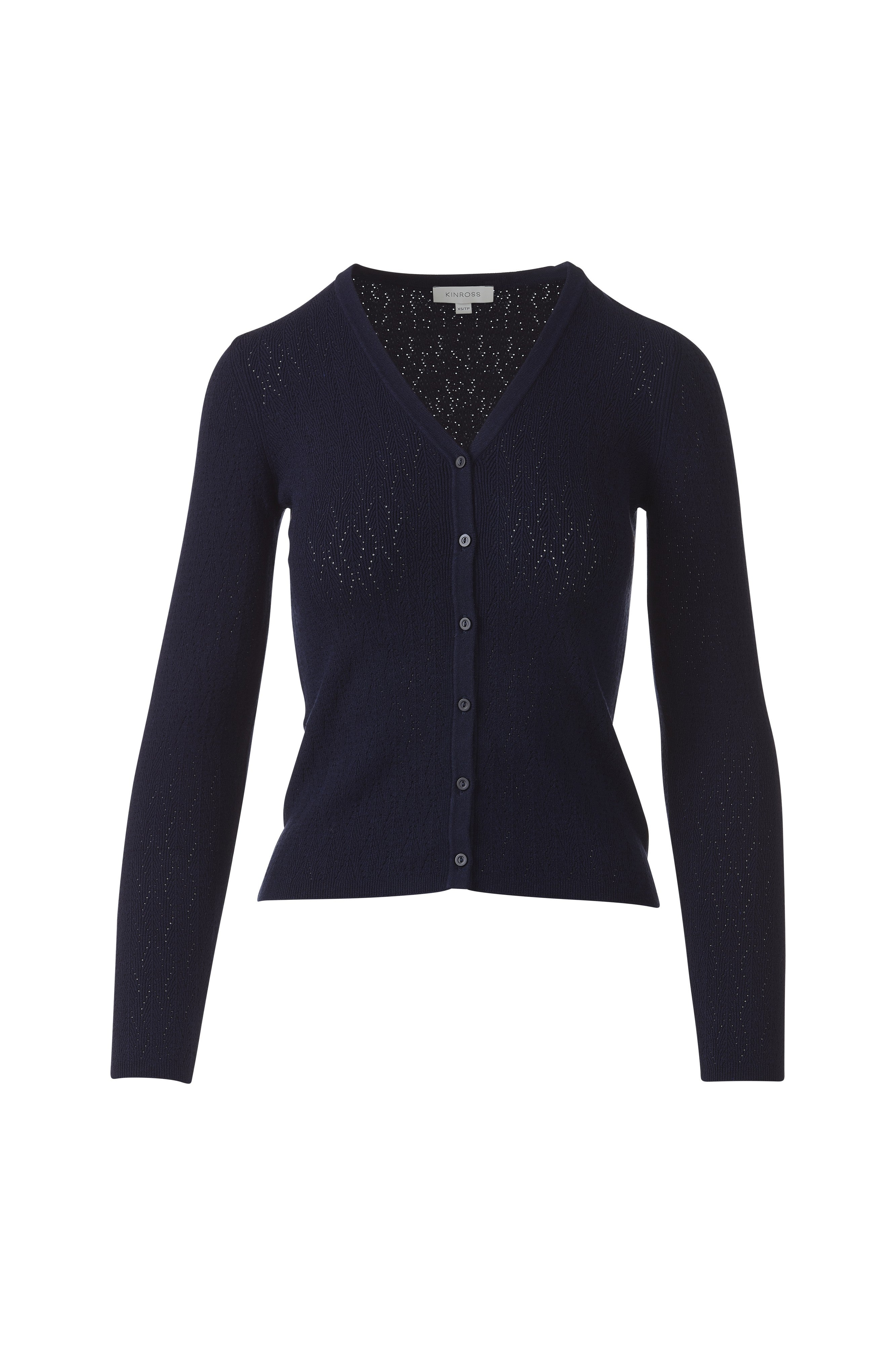 POINTELLE BUTTON FRONT VEE-NAVY-XS-Kinross Cashmere-Levy's Clothier
