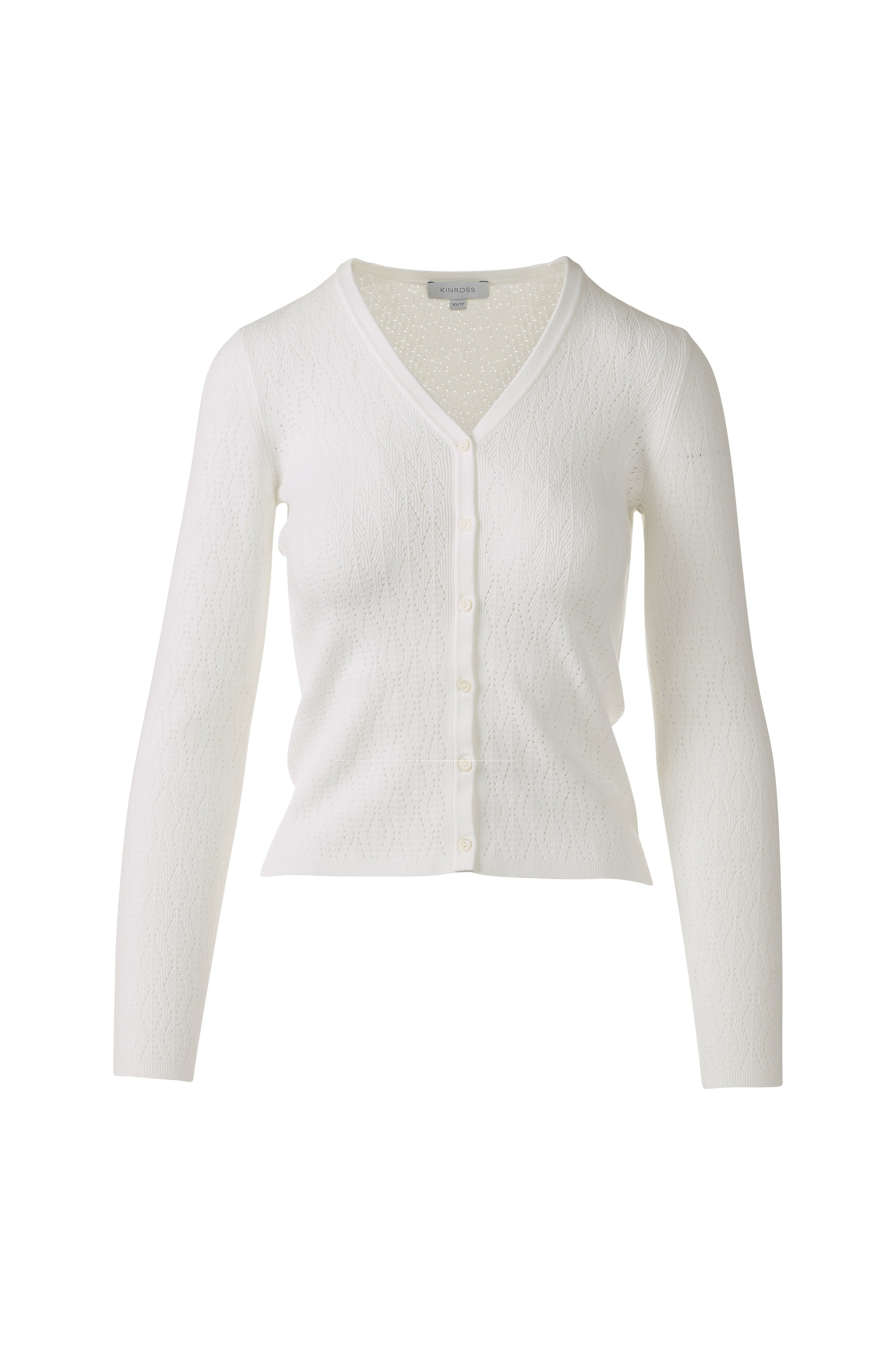 POINTELLE BUTTON FRONT VEE-WHITE-XS-Kinross Cashmere-Levy's Clothier