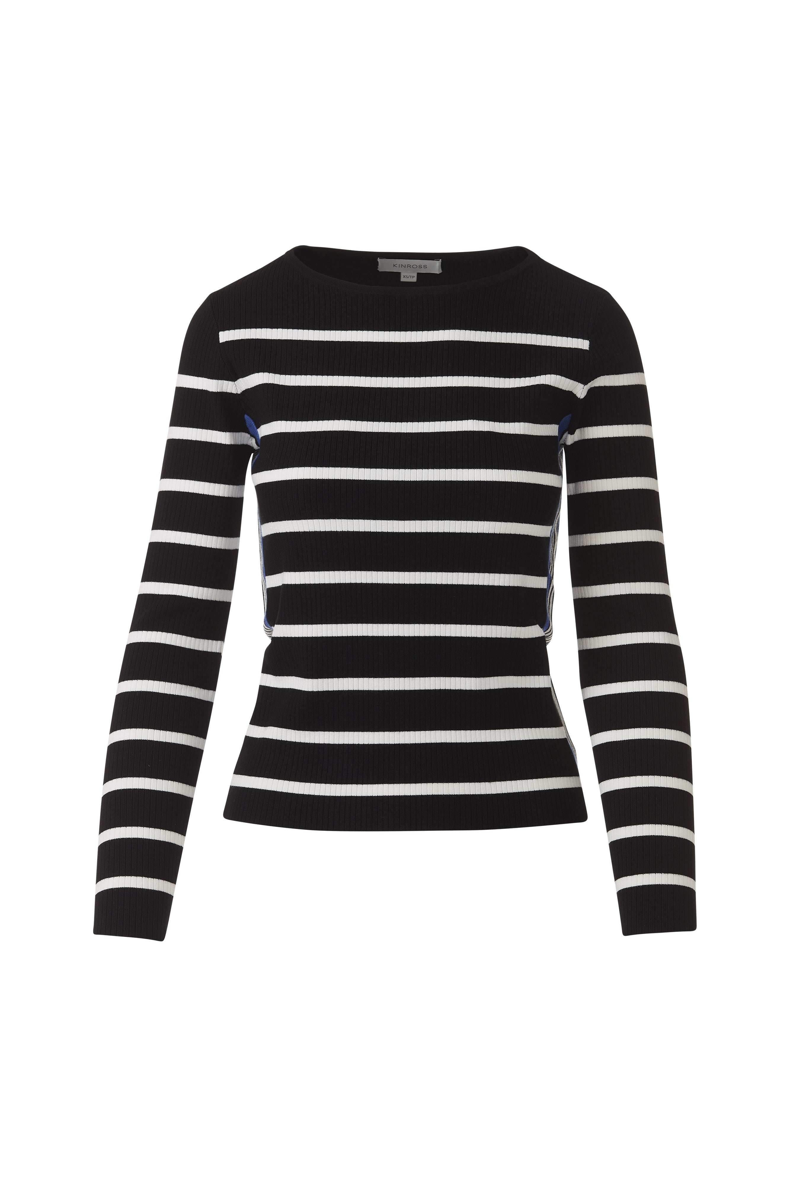 TIPPED RIB STRIPE BOATNECK-BLCK/WHT/ANCHR-XS-Kinross Cashmere-Levy's Clothier