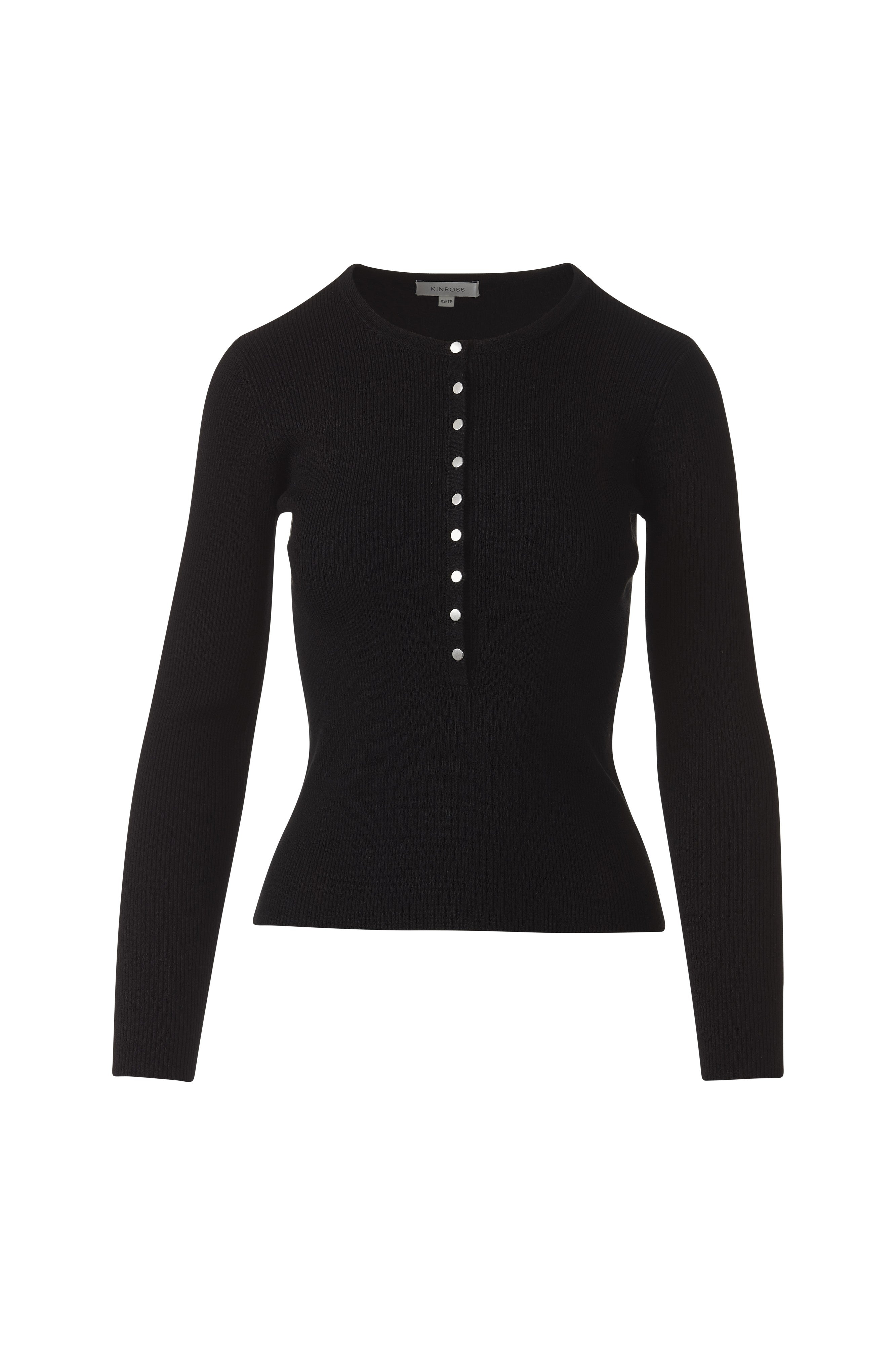 FINE RIB BUTTON HENLEY-BLACK-XS-Kinross Cashmere-Levy's Clothier