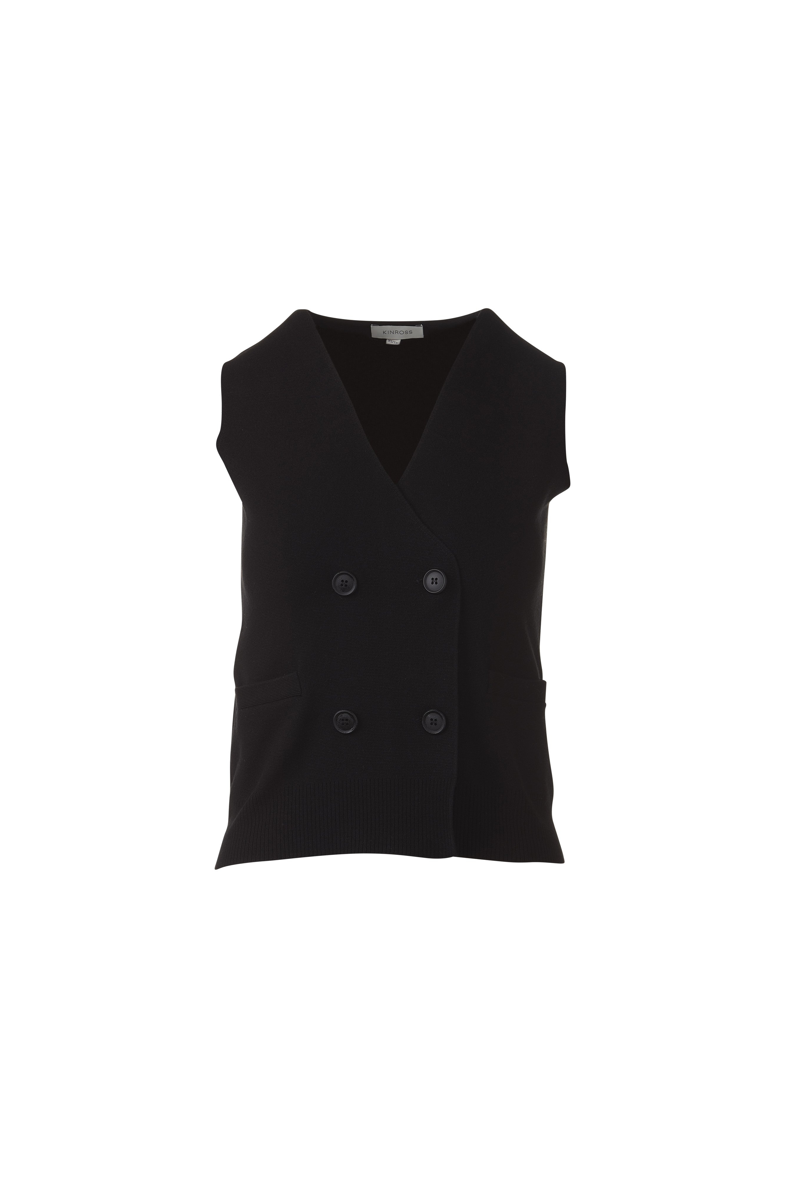 DOUBLE BREASTED VEST CARDIGAN-BLACK-XS-Kinross Cashmere-Levy's Clothier