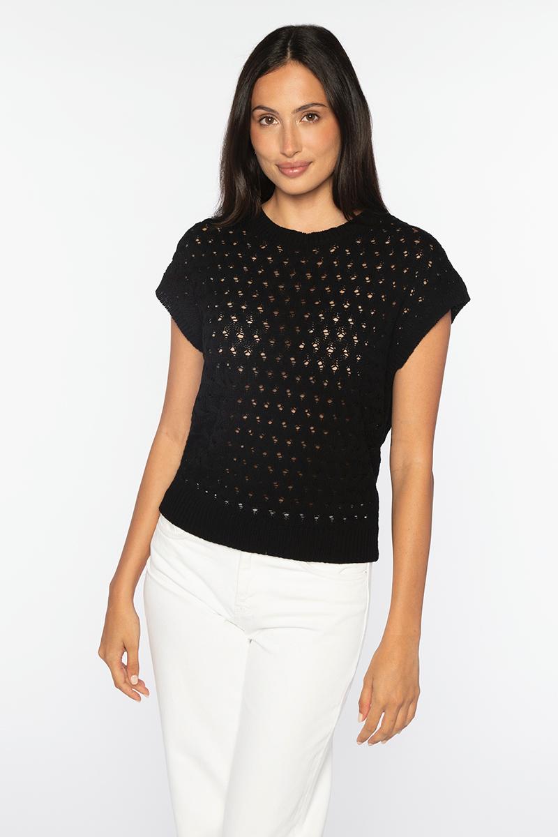 BRAIDED CABLE SLEEVELESS CREW-BLACK-XS-Kinross Cashmere-Levy's Clothier