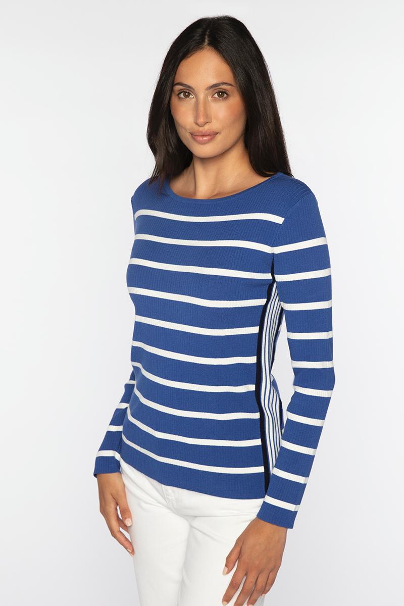 TIPPED RIB STRIPE BOATNECK-ACR/WHT/NAV-XS-Kinross Cashmere-Levy's Clothier