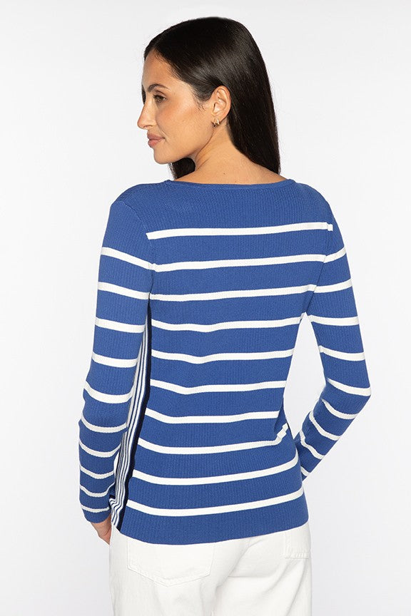 TIPPED RIB STRIPE BOATNECK-ACR/WHT/NAV-XS-Kinross Cashmere-Levy's Clothier