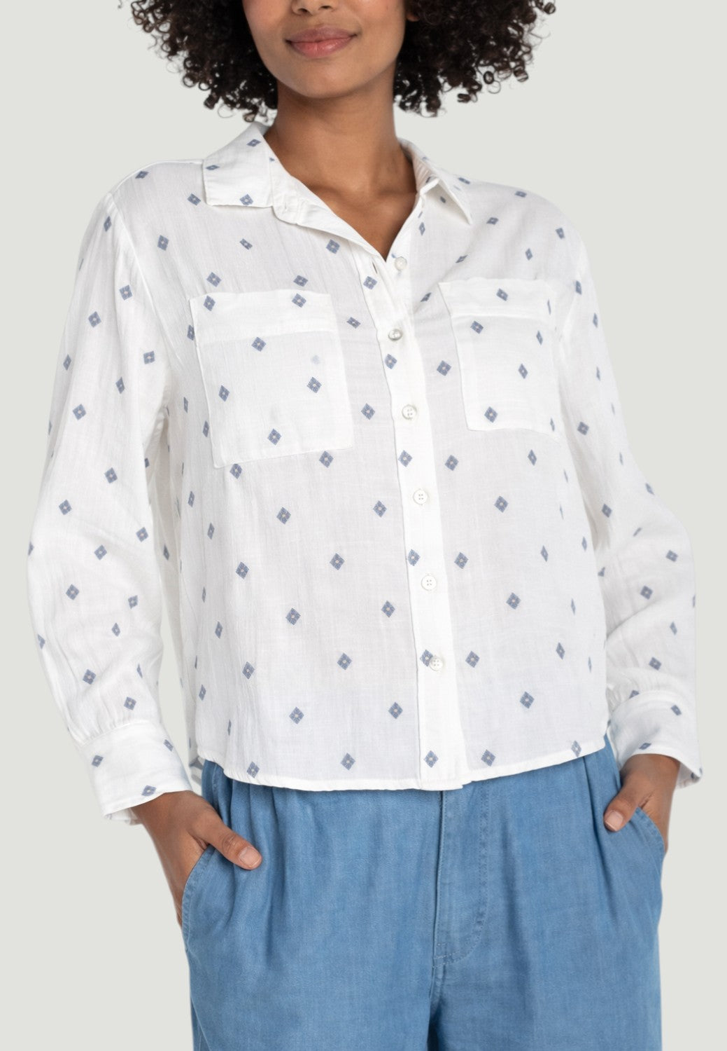 Long Sleeve Button Front Shirt with High Low Hem - Off White-XS-OFF WHITE-LIVERPOOL-Levy's Clothier