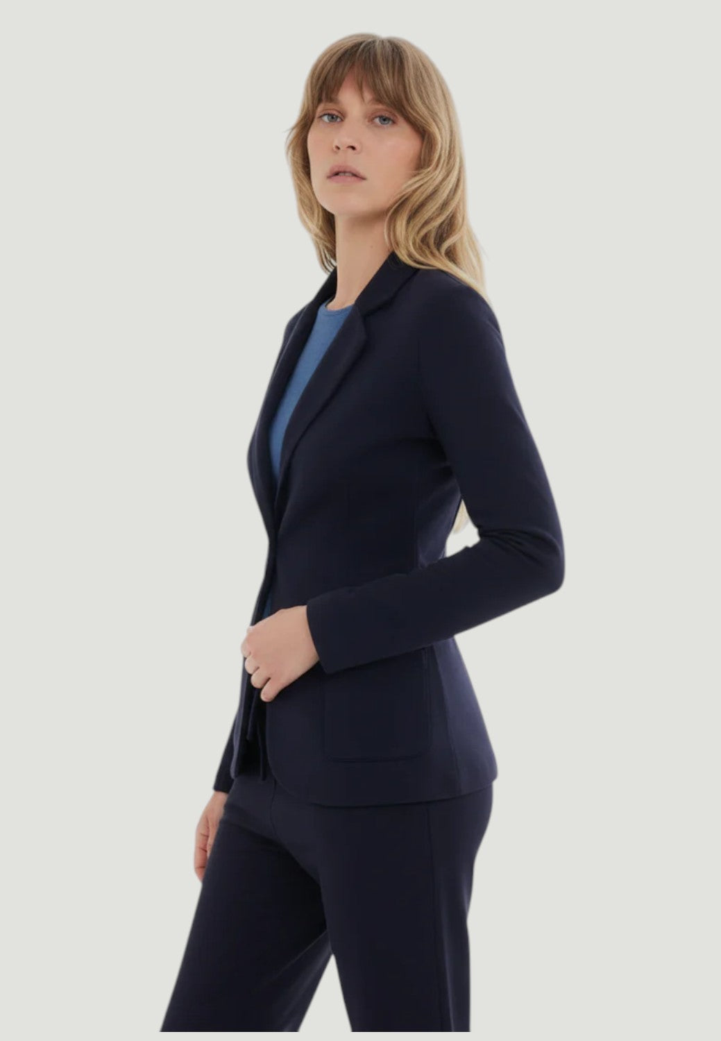 French Terry Looped Interior One Button Blazer - Marine-XS-MARINE-MAJESTIC TEES-Levy's Clothier