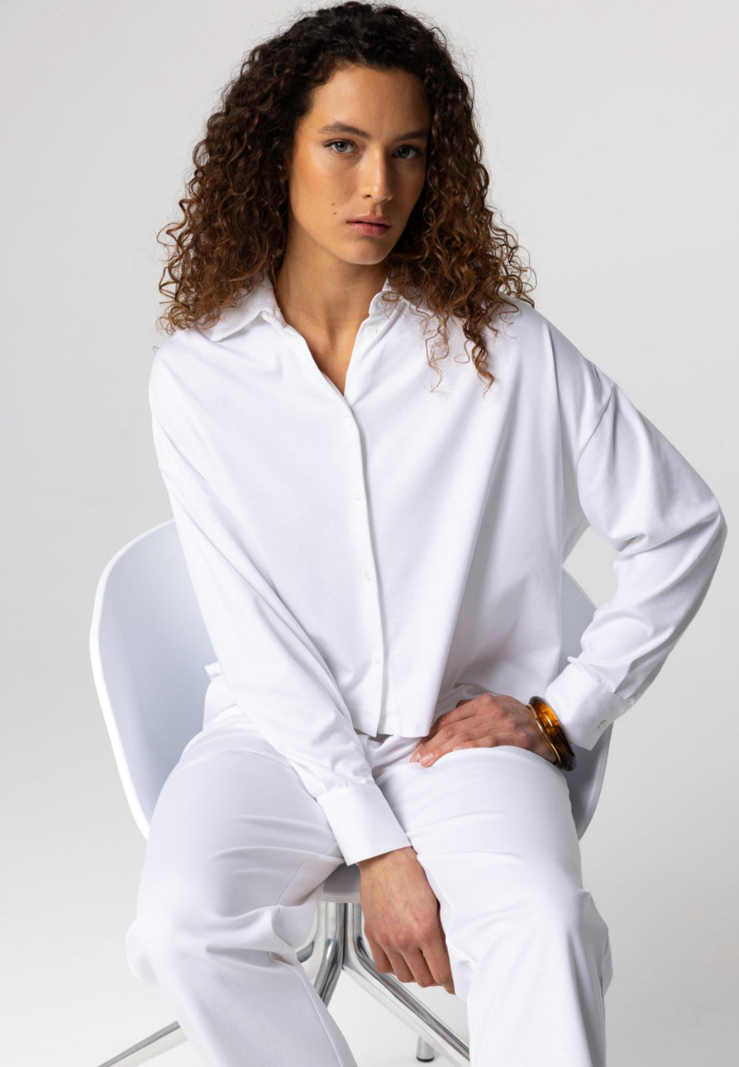 Long Sleeve Supima Cotton Collared Shirt - White-XS-MAJESTIC TEES-Levy's Clothier