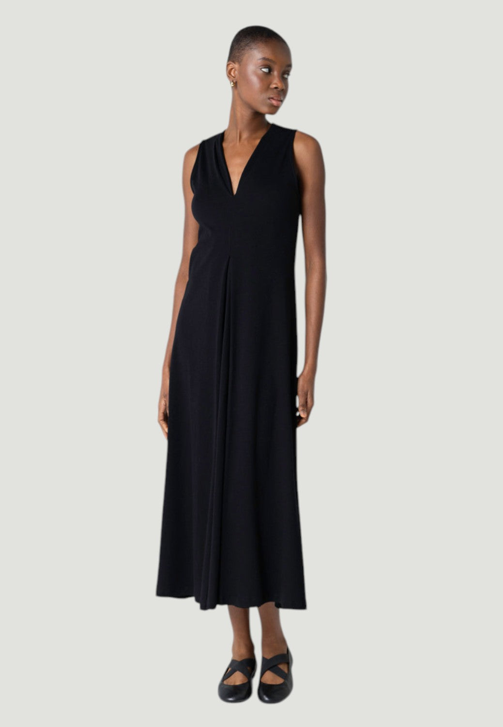 Sleeveless V-Neck Supima Cotton Dress - Noir-XS-NOIR-MAJESTIC TEES-Levy's Clothier