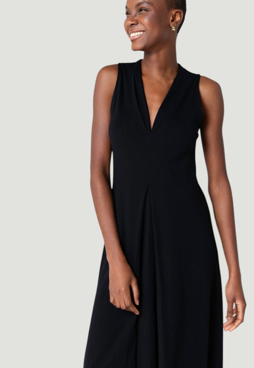 Sleeveless V-Neck Supima Cotton Dress - Noir-XS-NOIR-MAJESTIC TEES-Levy's Clothier