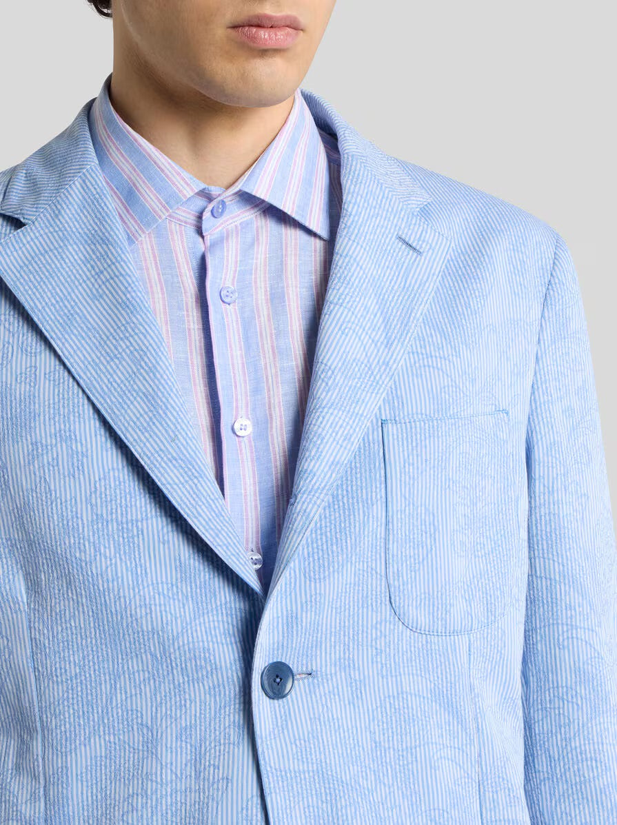 Single Breasted Striped Cotton Jacket - Floral Paisley-50-PAISLEY-ETRO-Levy's Clothier