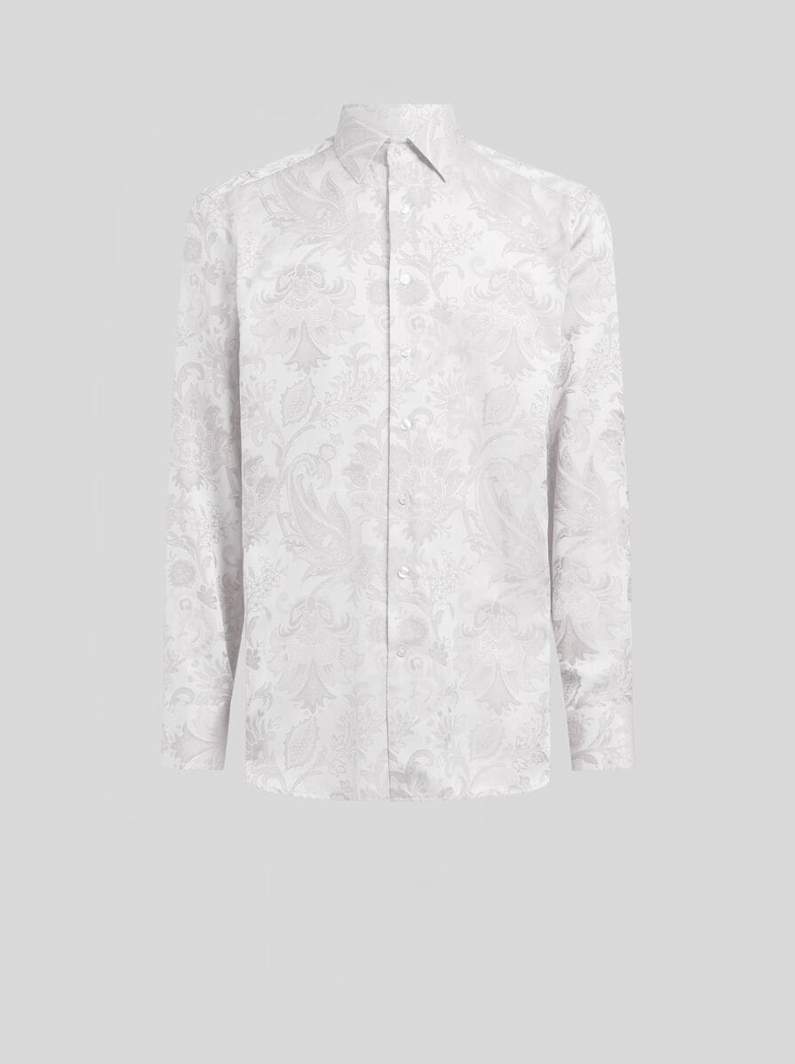 Cotton Jacquard Shirt in White-40-ETRO-Levy's Clothier
