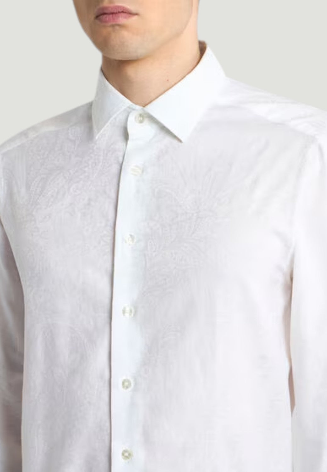 Cotton Jacquard Shirt with Paisley Foliage Motif - White-40-ETRO-Levy's Clothier
