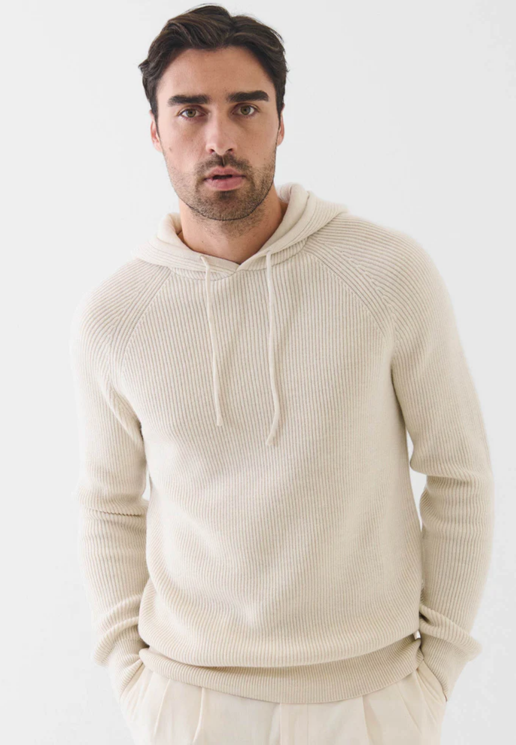 Merino Ribbed Hoodie-S-LATTE-PATRICK ASSARAF-Levy's Clothier