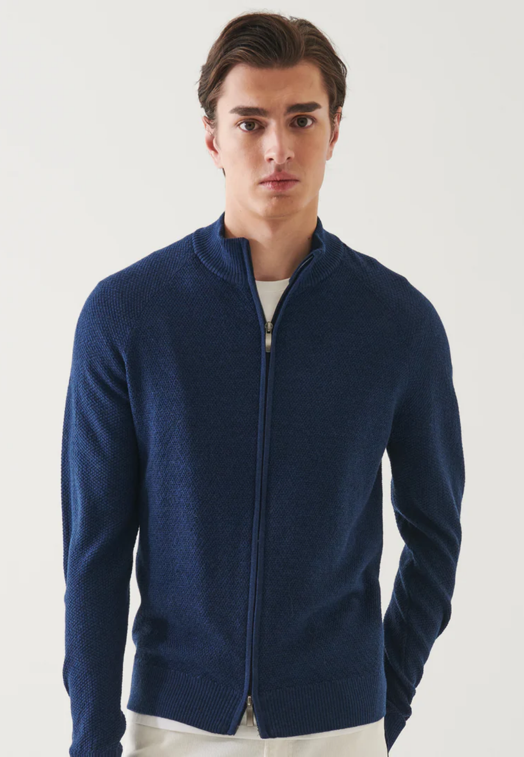 Merino Seed Stitch Full-Zip Cardigan-M-COSMOS BLUE-PATRICK ASSARAF-Levy's Clothier