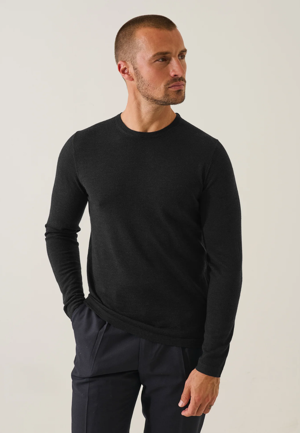 Extra-Fine Merino Wool Crewneck Sweater-S-BLACK-PATRICK ASSARAF-Levy's Clothier