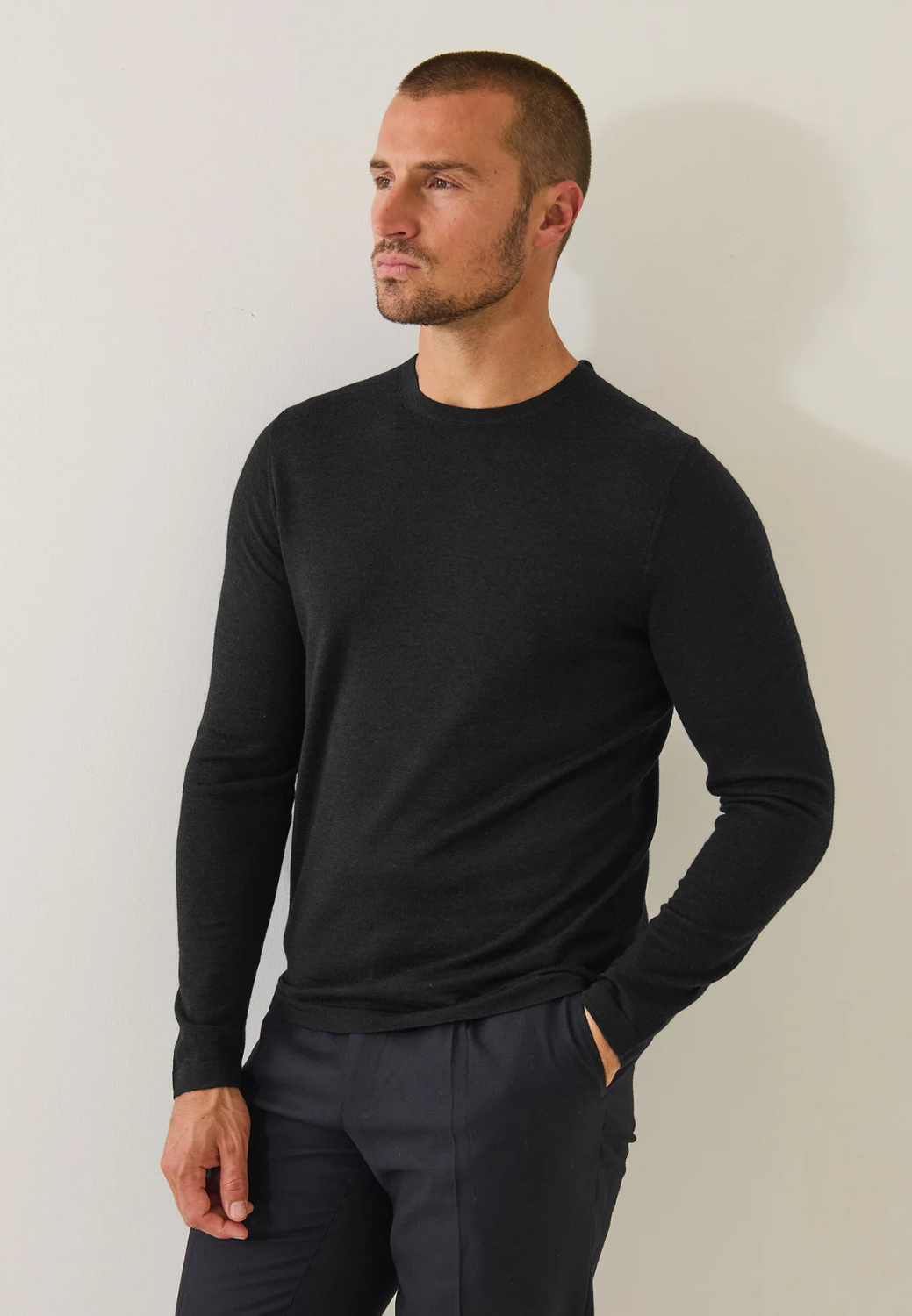 Extra-Fine Merino Wool Crewneck Sweater-S-BLACK-PATRICK ASSARAF-Levy's Clothier