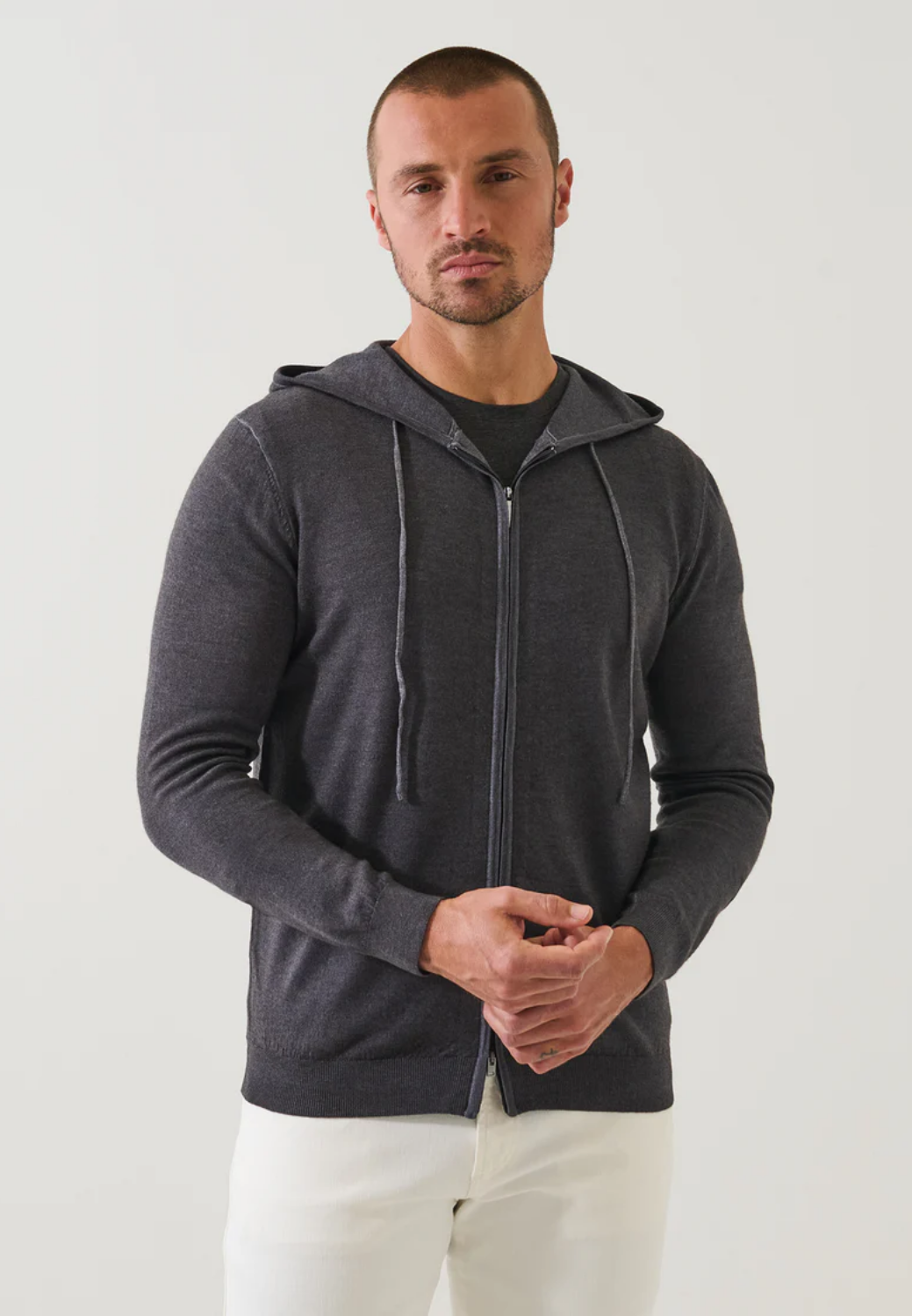 Extra-Fine Merino Vintage Wash Full Zip Hoodie-S-DERBY GREY-PATRICK ASSARAF-Levy's Clothier