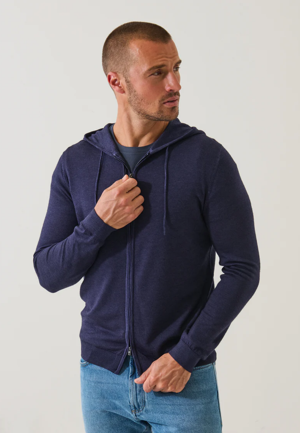 Extra-Fine Merino Vintage Wash Full Zip Hoodie-S-DERBY GREY-PATRICK ASSARAF-Levy's Clothier