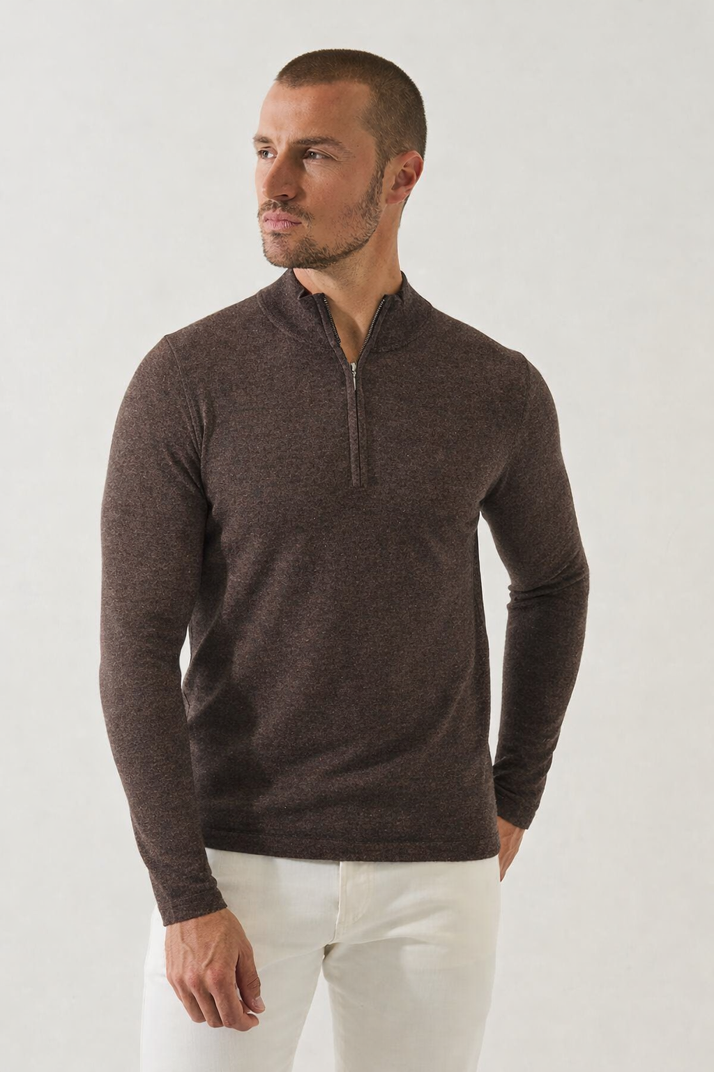 Extra-Fine Merino Quarter Zip-S-SABLE-PATRICK ASSARAF-Levy's Clothier