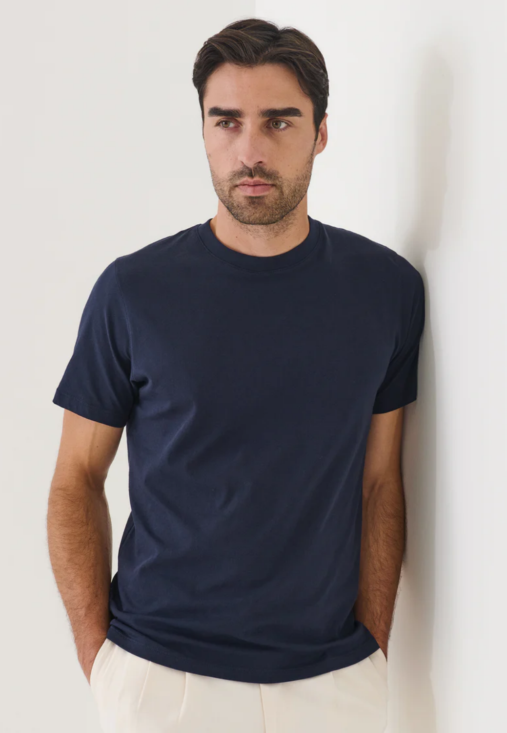 Organic Pima Cotton High Neck T-Shirt-M-MIDNIGHT-PATRICK ASSARAF-Levy's Clothier