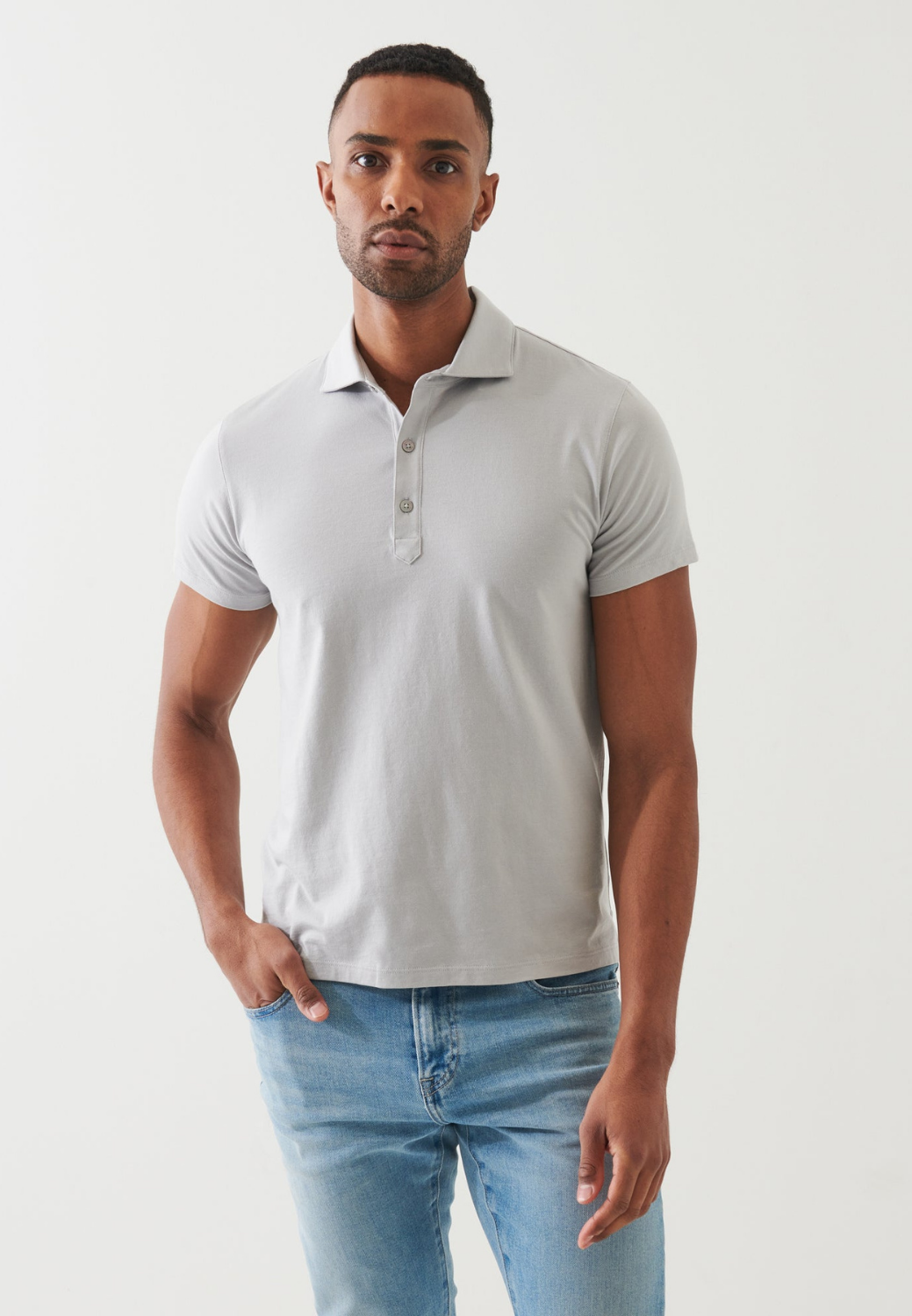 Organic Pima Cotton Polo Shirt-M-LIGHT GREY-PATRICK ASSARAF-Levy's Clothier