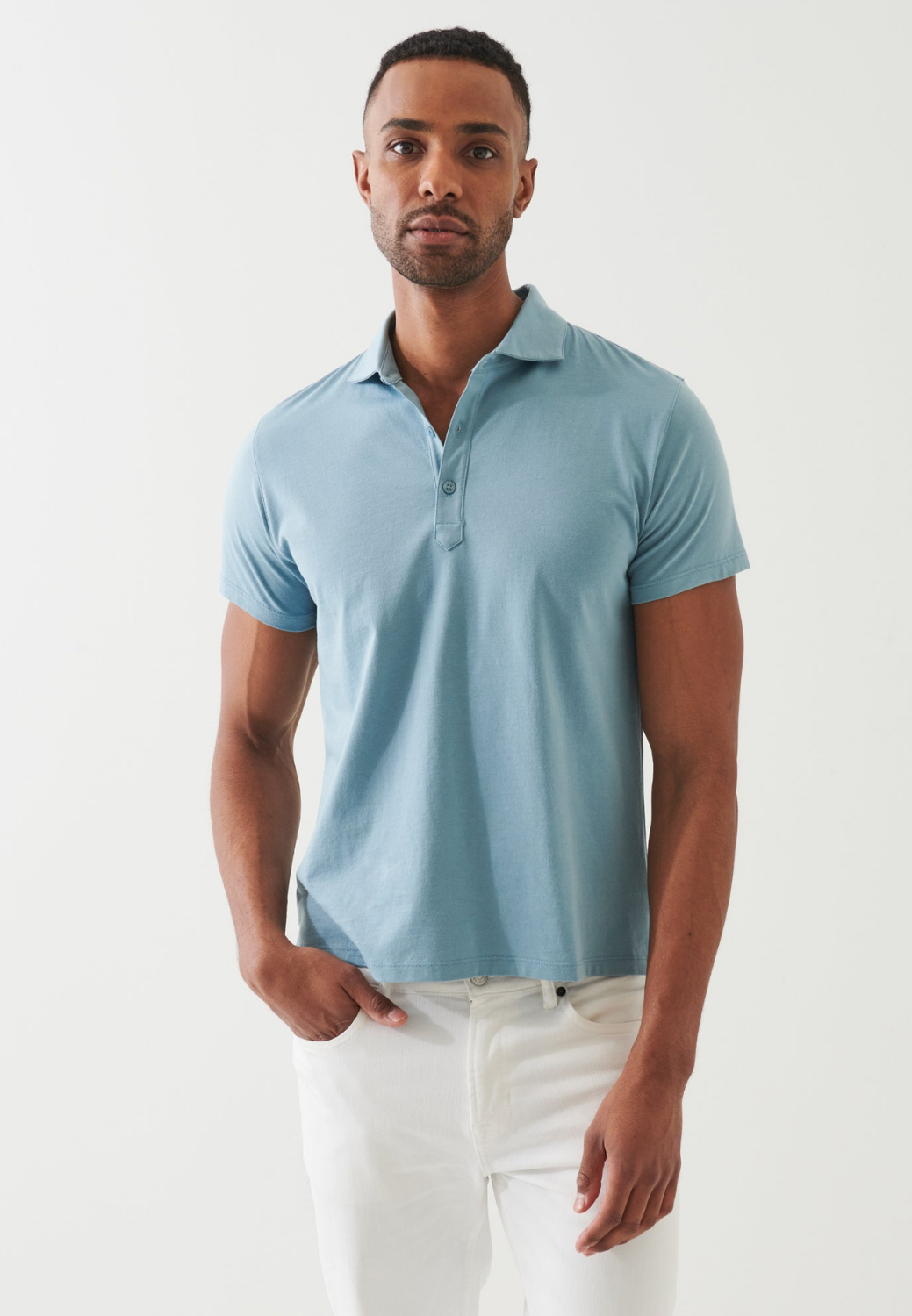 Organic Pima Cotton Polo Shirt-M-MISTY SKY-PATRICK ASSARAF-Levy's Clothier