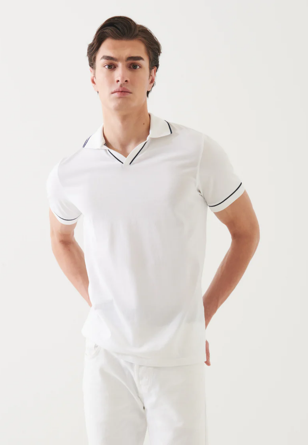 Mercerized Pima Cotton Tipped Open Polo-M-MIDNIGHT-PATRICK ASSARAF-Levy's Clothier