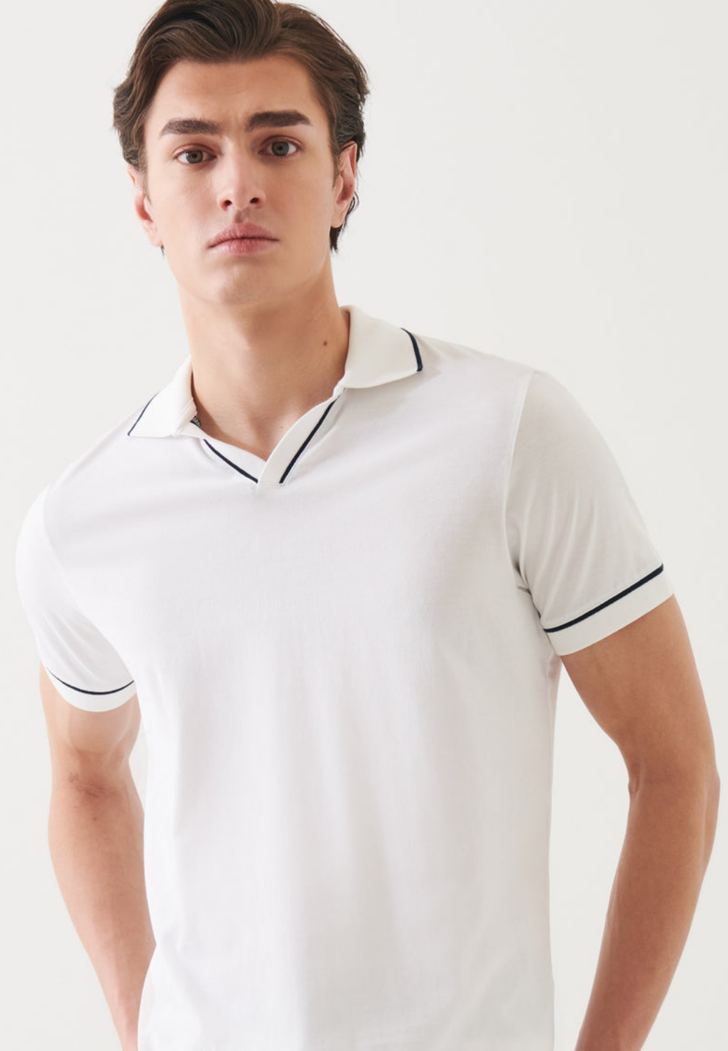 Mercerized Pima Cotton Tipped Open Polo-M-WHITE-PATRICK ASSARAF-Levy's Clothier