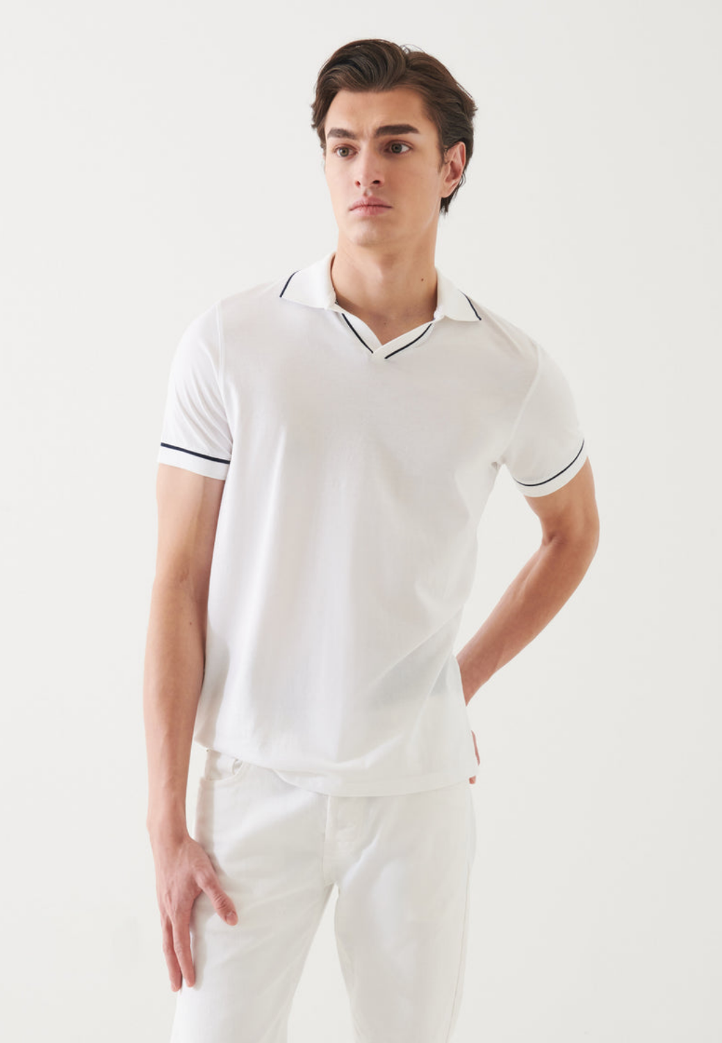 Mercerized Pima Cotton Tipped Open Polo-M-MIDNIGHT-PATRICK ASSARAF-Levy's Clothier