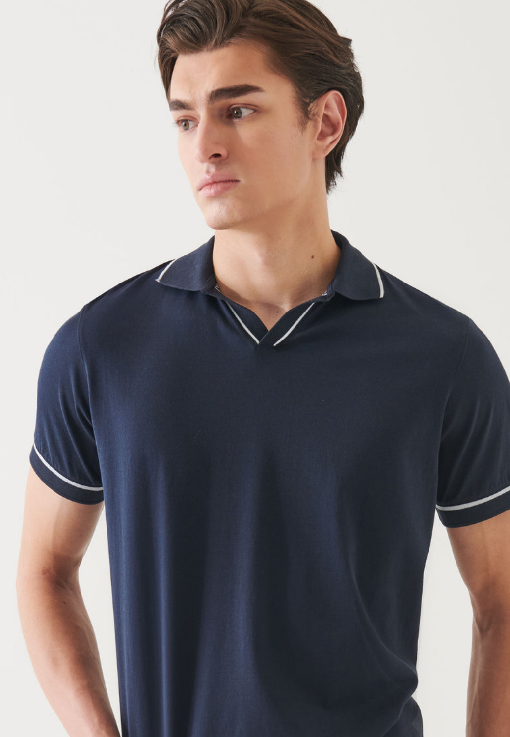 Mercerized Pima Cotton Tipped Open Polo-M-MIDNIGHT-PATRICK ASSARAF-Levy's Clothier