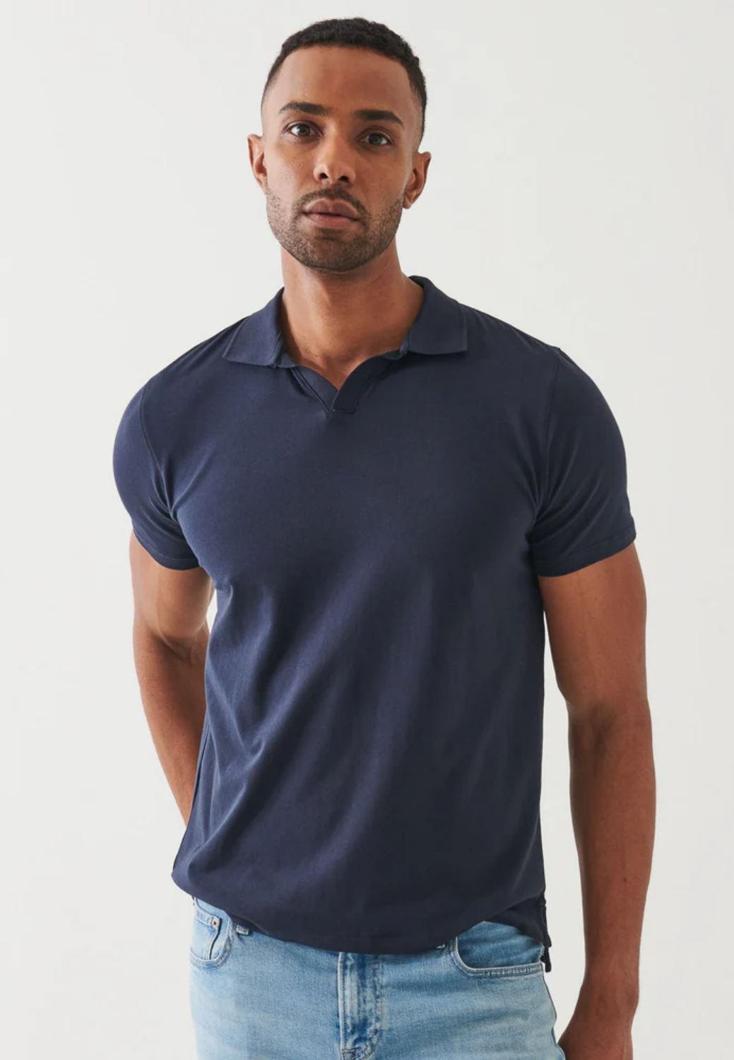 Pima Cotton Stretch Open Polo-S-MIDNIGHT-PATRICK ASSARAF-Levy's Clothier