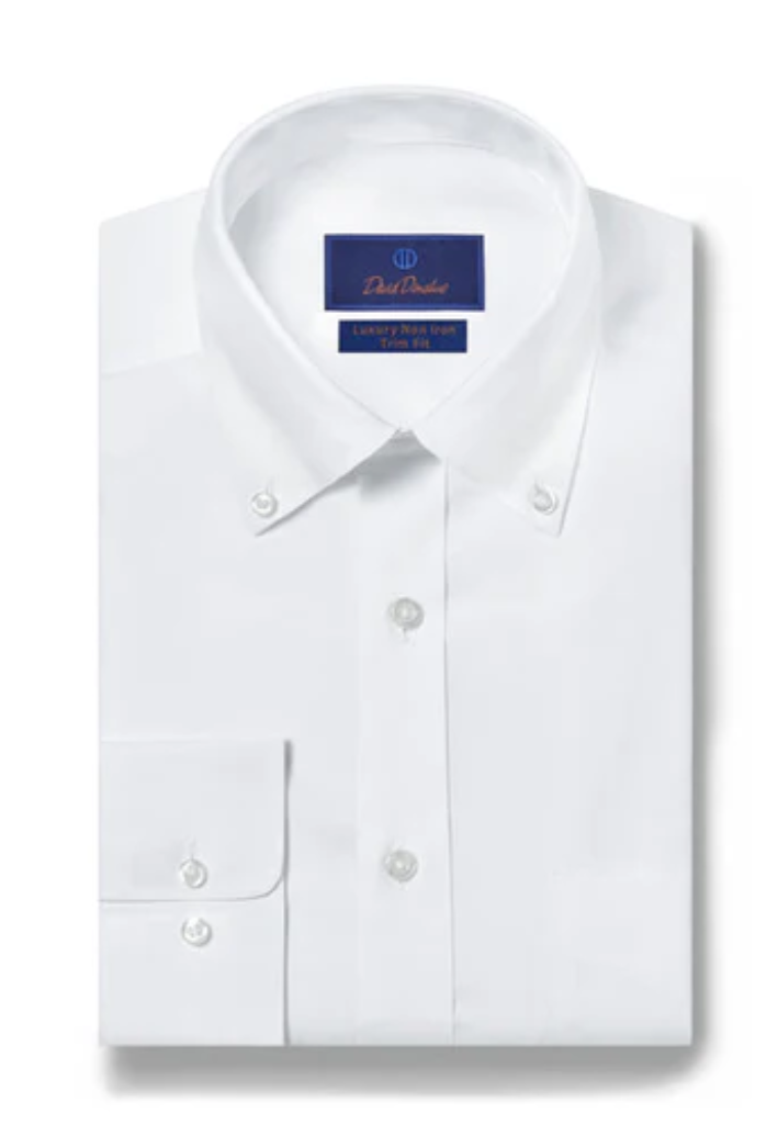 David Donahue Men's Regular Fit White Pinpoint Oxford Non-Iron Dress Shirt