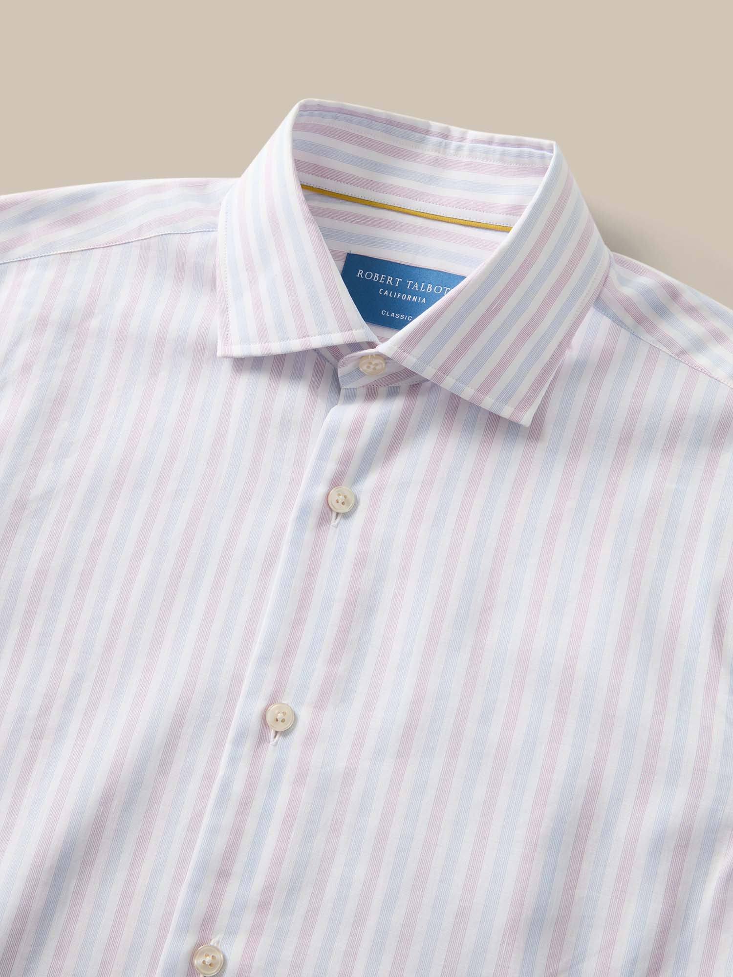 Reynolds Blue Multi Thin Stripe Cotton Linen Blend Shirt in Contemporary Fit-16-RASPBERRY-ROBERT TALBOTT-Levy's Clothier